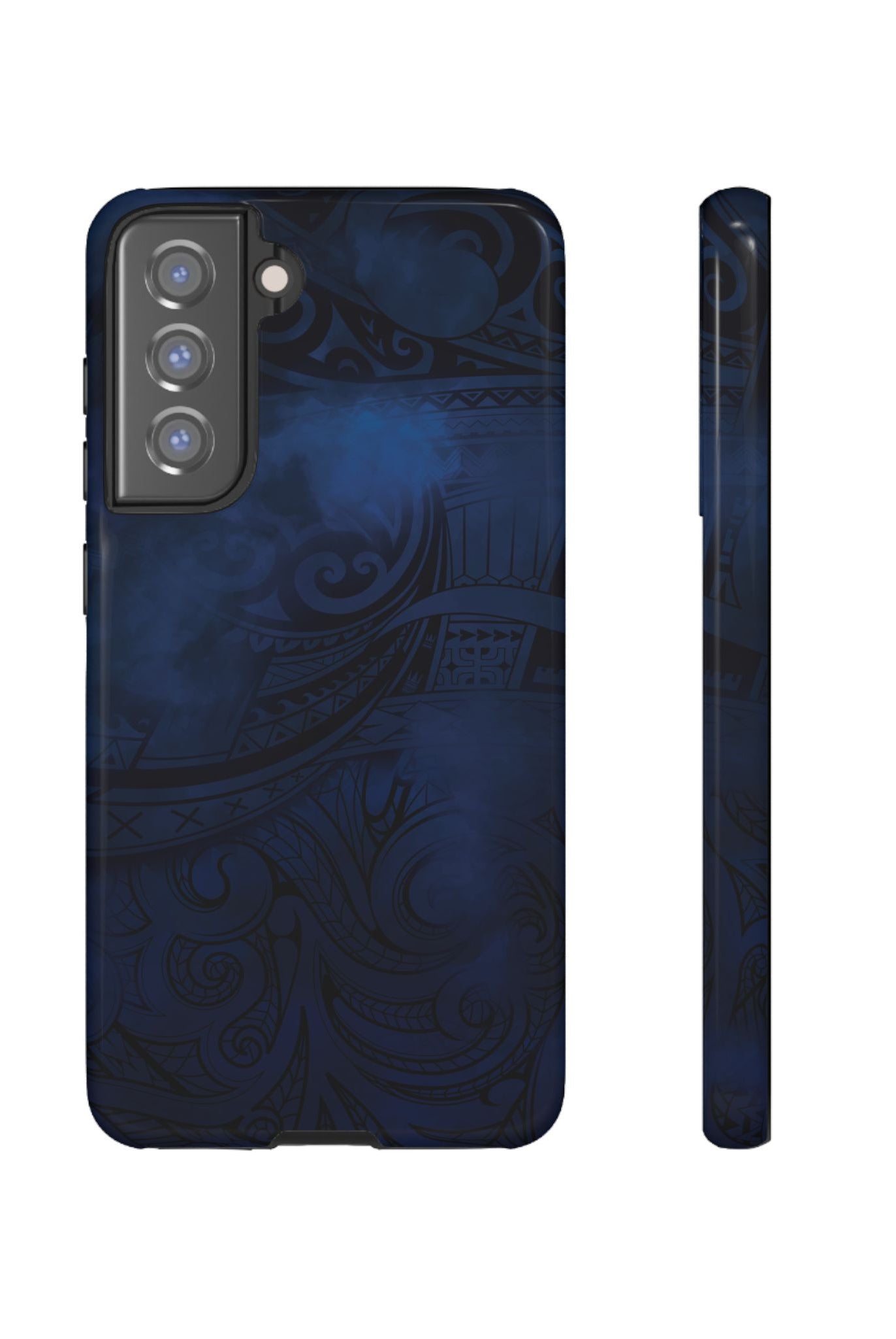 Midnight Essence Tough Samsung Galaxy Case Samsung Galaxy S21 FE Glossy - Hawaiian Midnight Navy Polynesian Tribal Design - The Local Banyan