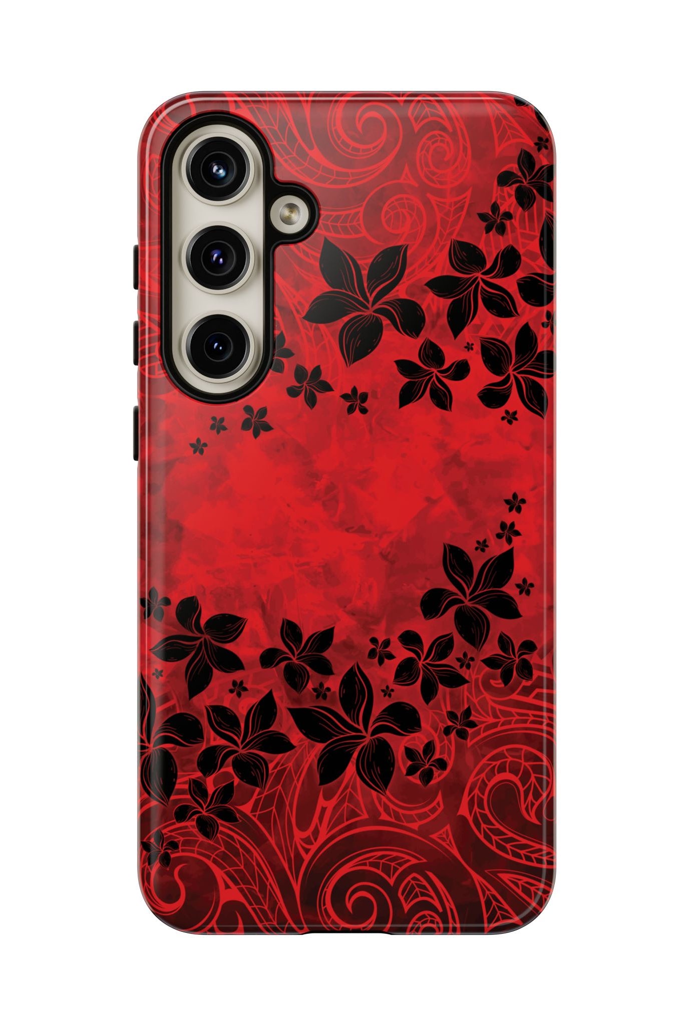 Keahi Pua Tough Samsung Galaxy Case Detail View - Hawaiian Fire Flower Red Tribal Floral Design Close Up - The Local Banyan