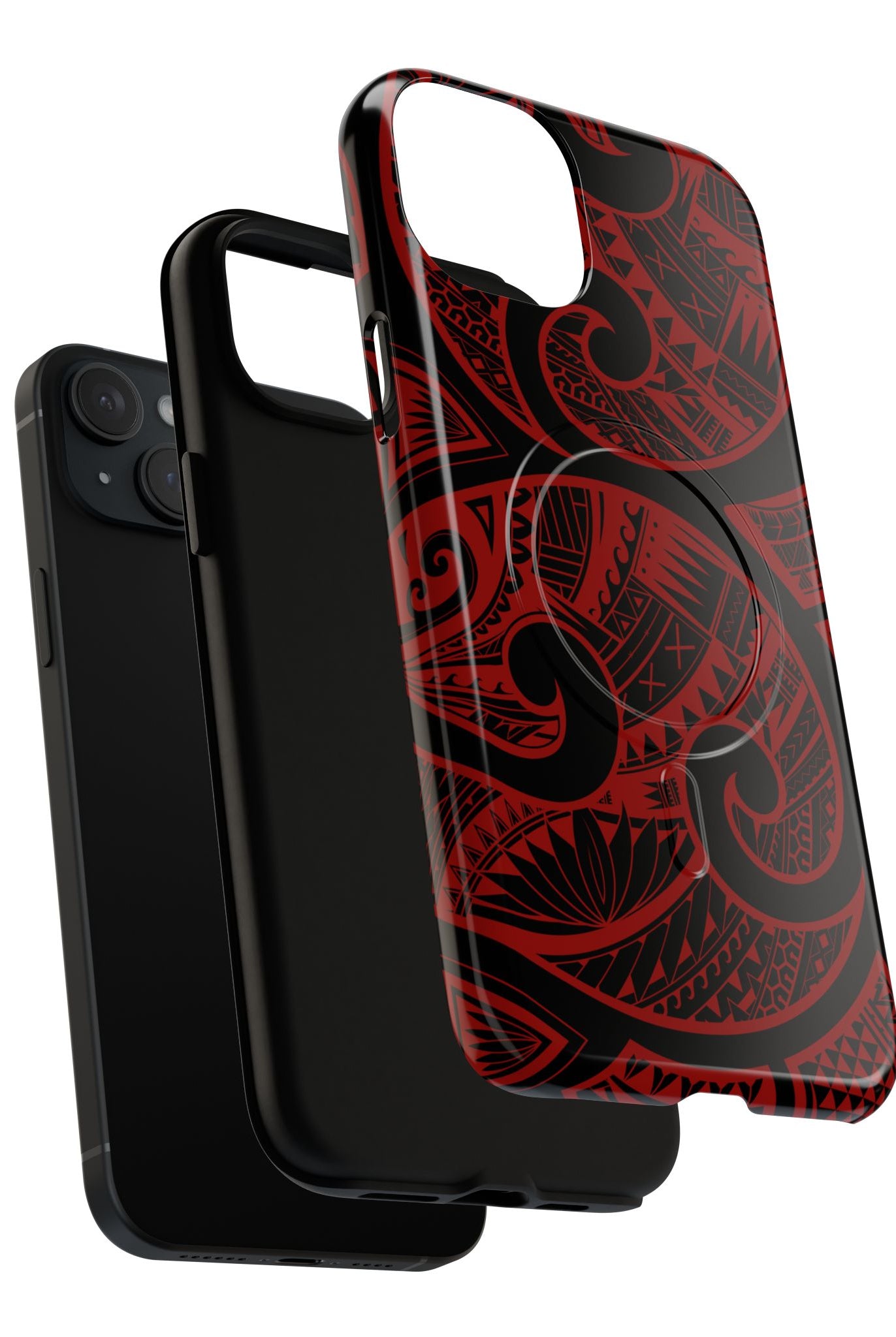 Island Tribal MagSafe iPhone Case Detail View - Hawaiian Crimson Red Polynesian Tribal Design Close Up - The Local Banyan