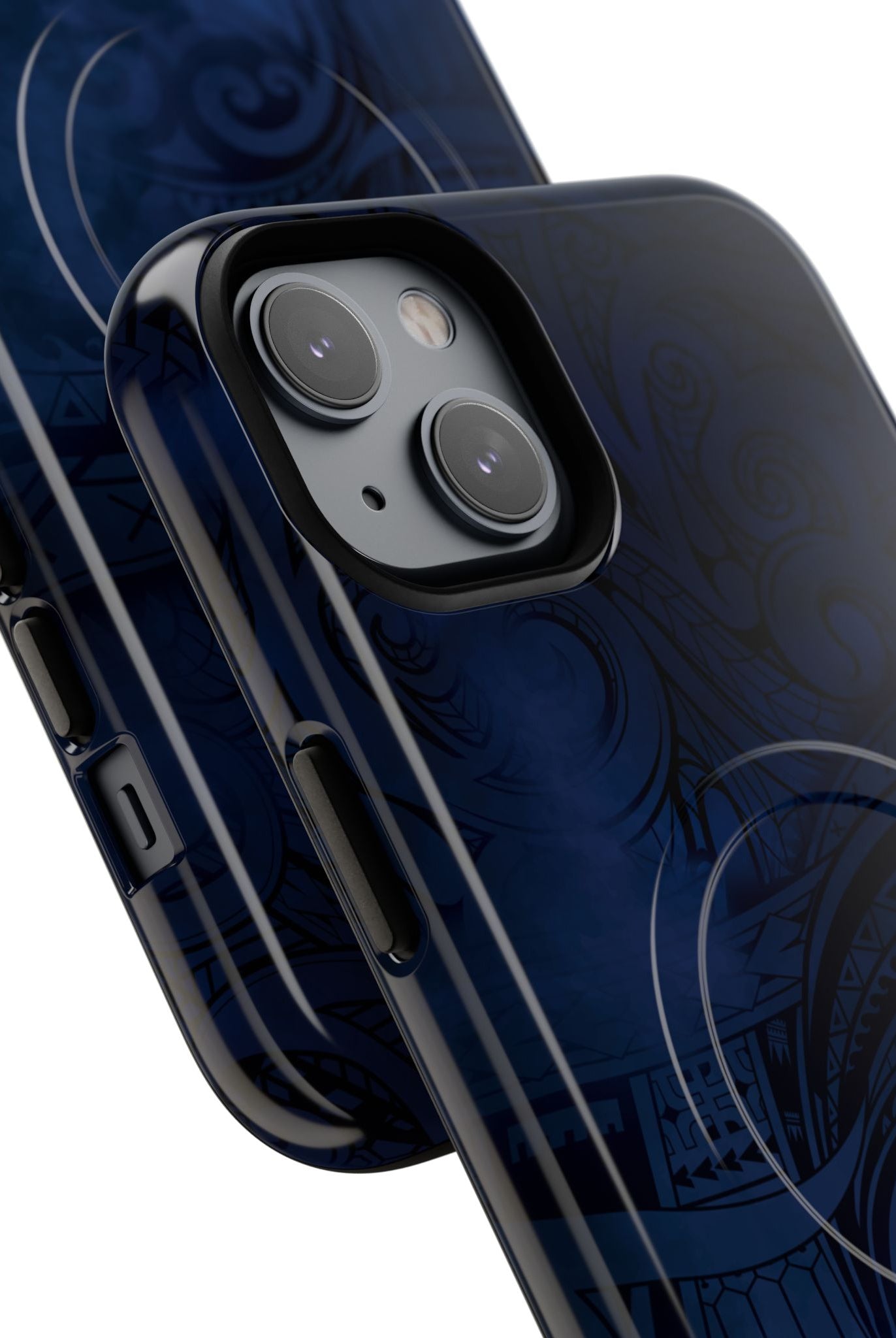 Midnight Essence MagSafe iPhone Case Detail View - Hawaiian Midnight Navy Polynesian Tribal Design Close Up - The Local Banyan