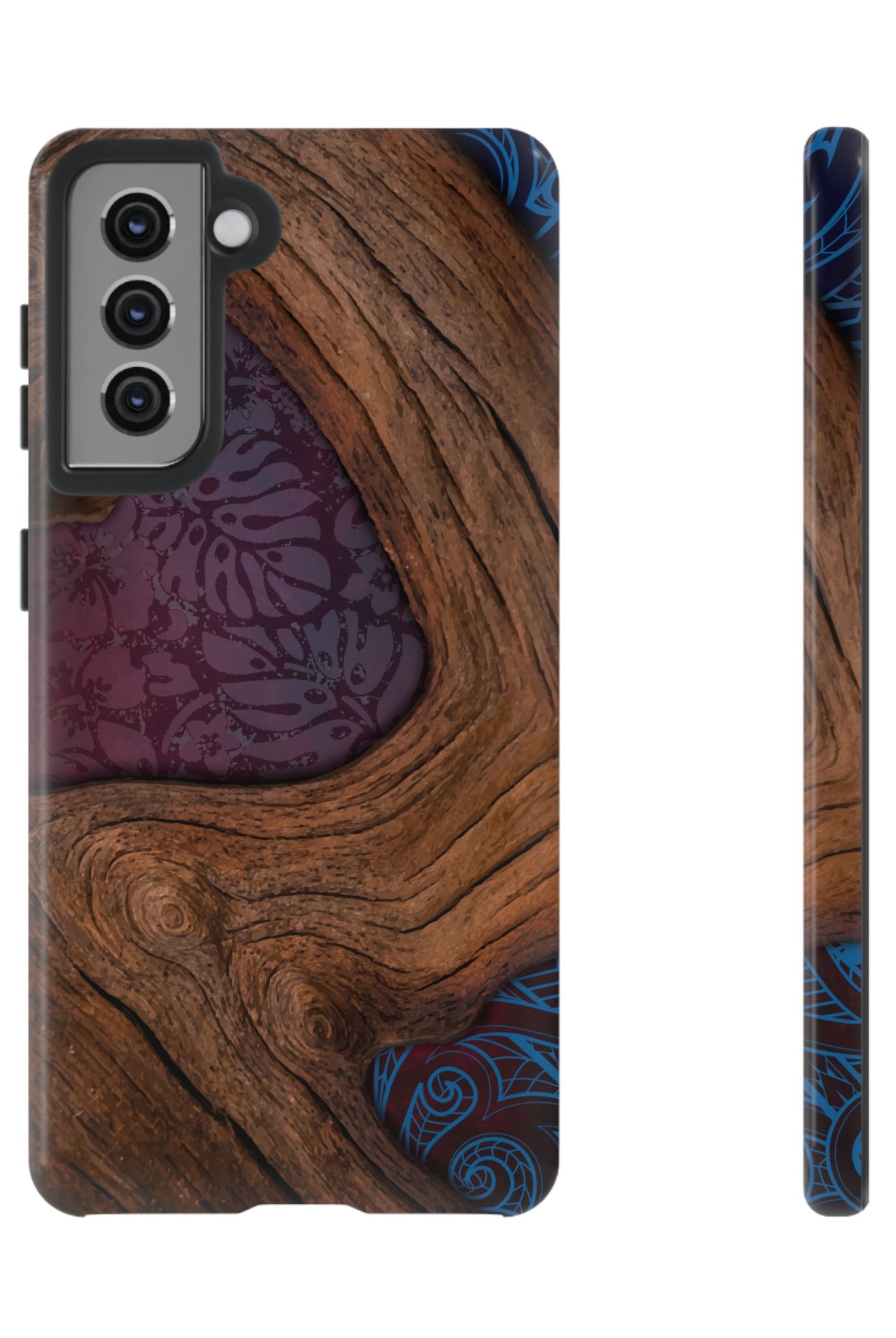Rooted Tough Samsung Galaxy Case Samsung Galaxy S21 Glossy - Hawaiian Koa Wood Island Strength Tribal Design - The Local Banyan