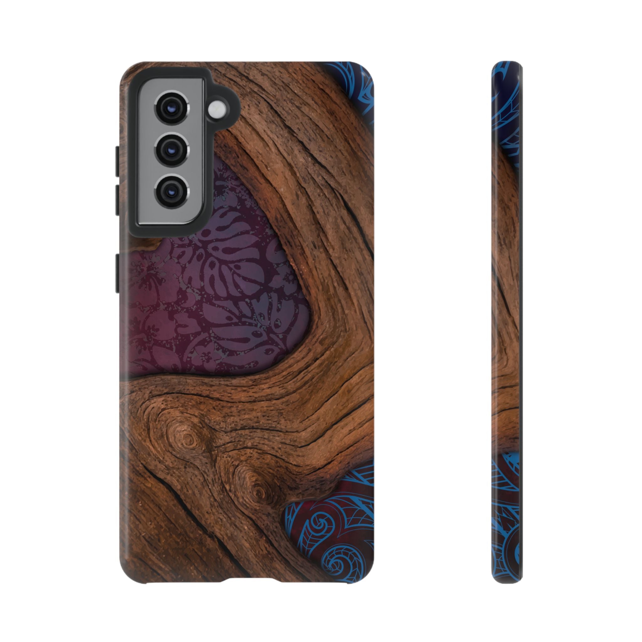 Rooted Tough Samsung Galaxy Case Samsung Galaxy S21 Glossy - Hawaiian Koa Wood Island Strength Tribal Design - The Local Banyan