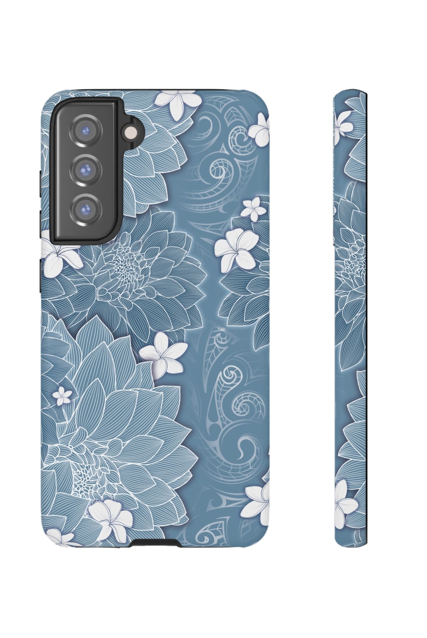 Pua La Tough Samsung Galaxy Case Samsung Galaxy S21 FE Matte - Hawaiian Golden Hibiscus Sun Flower Sapphire Design - The Local Banyan