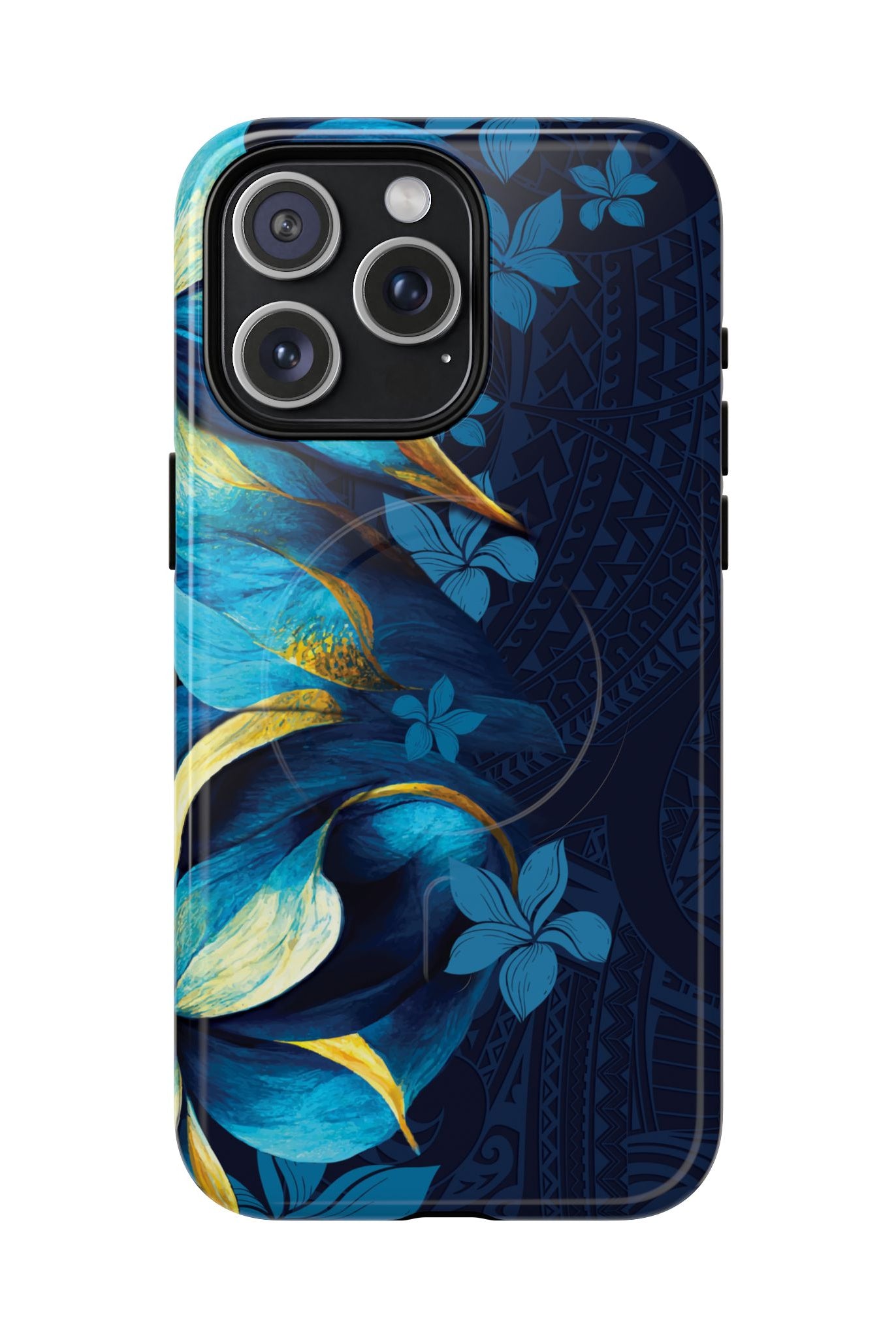Po Mahina MagSafe iPhone Case iPhone 15 Pro Max Glossy - Hawaiian Moonlit Teal Gold Floral Design - The Local Banyan