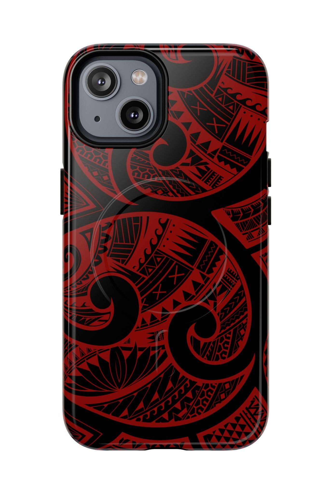 Island Tribal MagSafe iPhone Case iPhone 14 Glossy - Hawaiian Crimson Red Polynesian Tribal Design - The Local Banyan