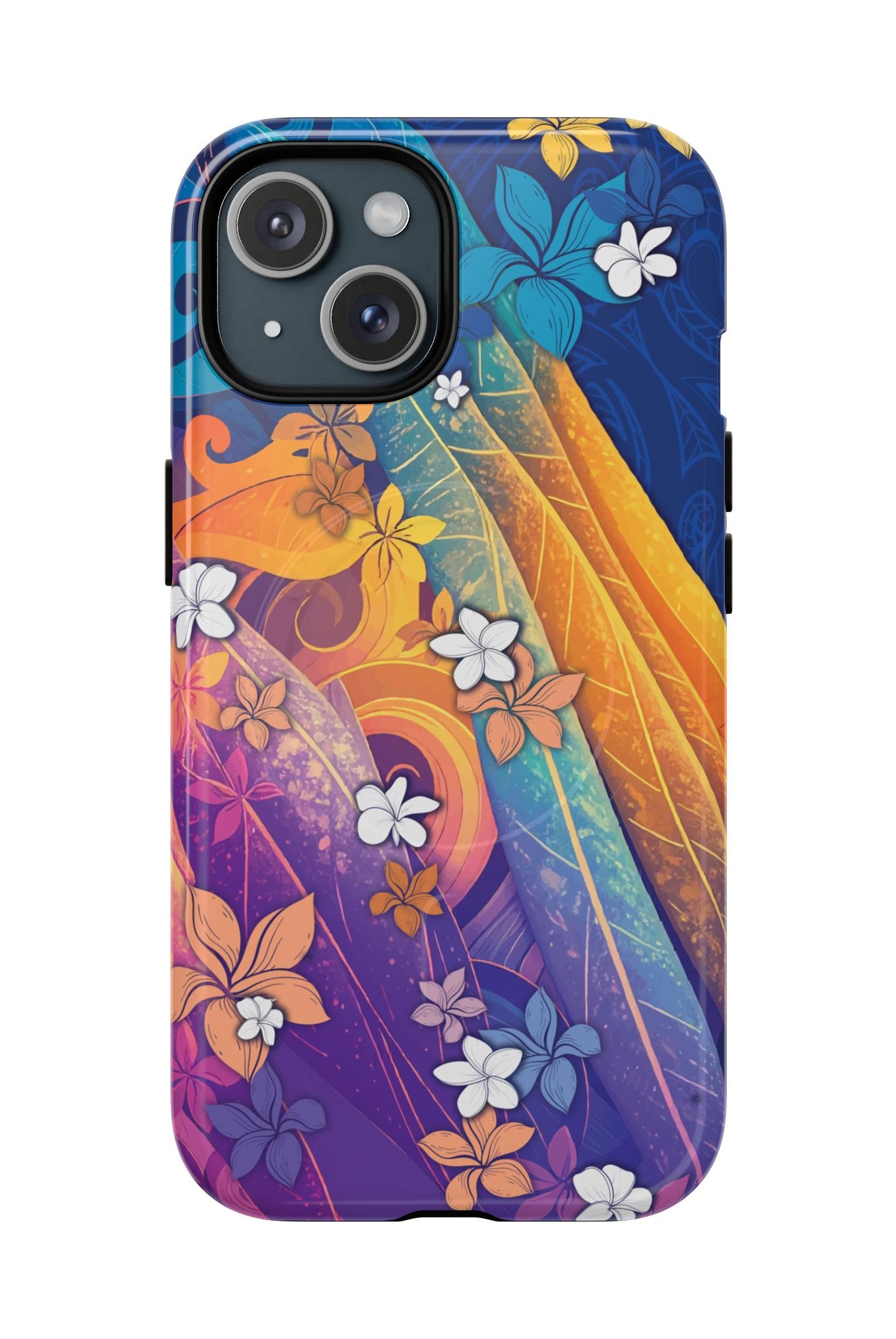 Mauna Sunrise MagSafe iPhone Case iPhone 15 Glossy - Hawaiian Colorful Sunrise Plumeria Design - The Local Banyan