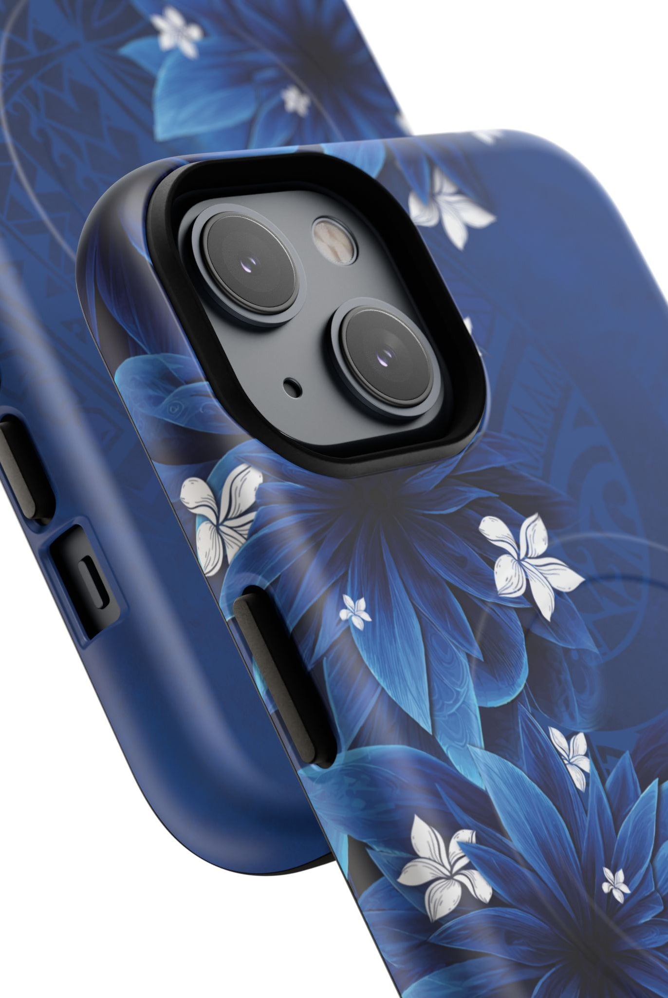 Hoku Pua MagSafe iPhone Case Detail View - Hawaiian Blue Star Flower Polynesian Design Close Up - The Local Banyan