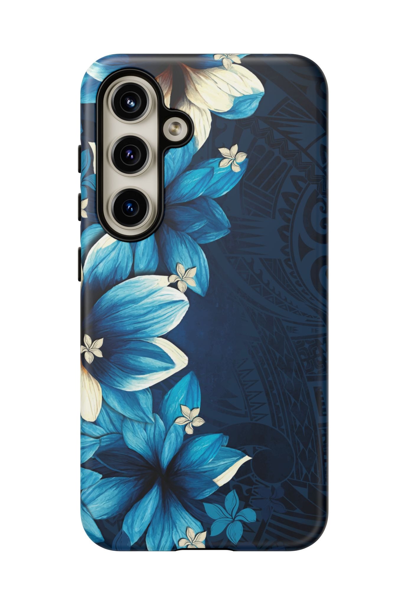 Leilani Nights Tough Samsung Galaxy Case Detail View - Hawaiian Dark Blue Floral Polynesian Design Close Up - The Local Banyan