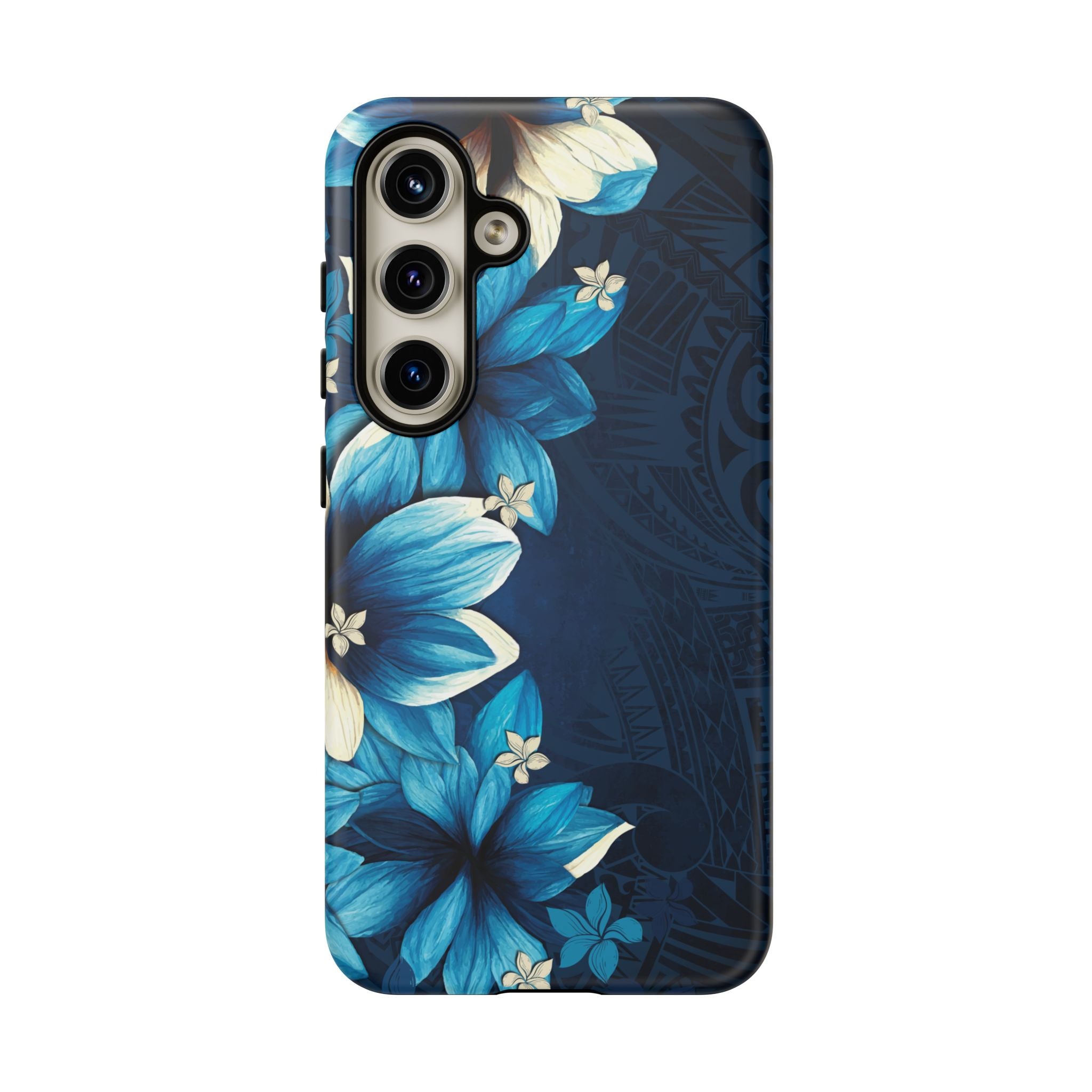 Leilani Nights Tough Samsung Galaxy Case Detail View - Hawaiian Dark Blue Floral Polynesian Design Close Up - The Local Banyan