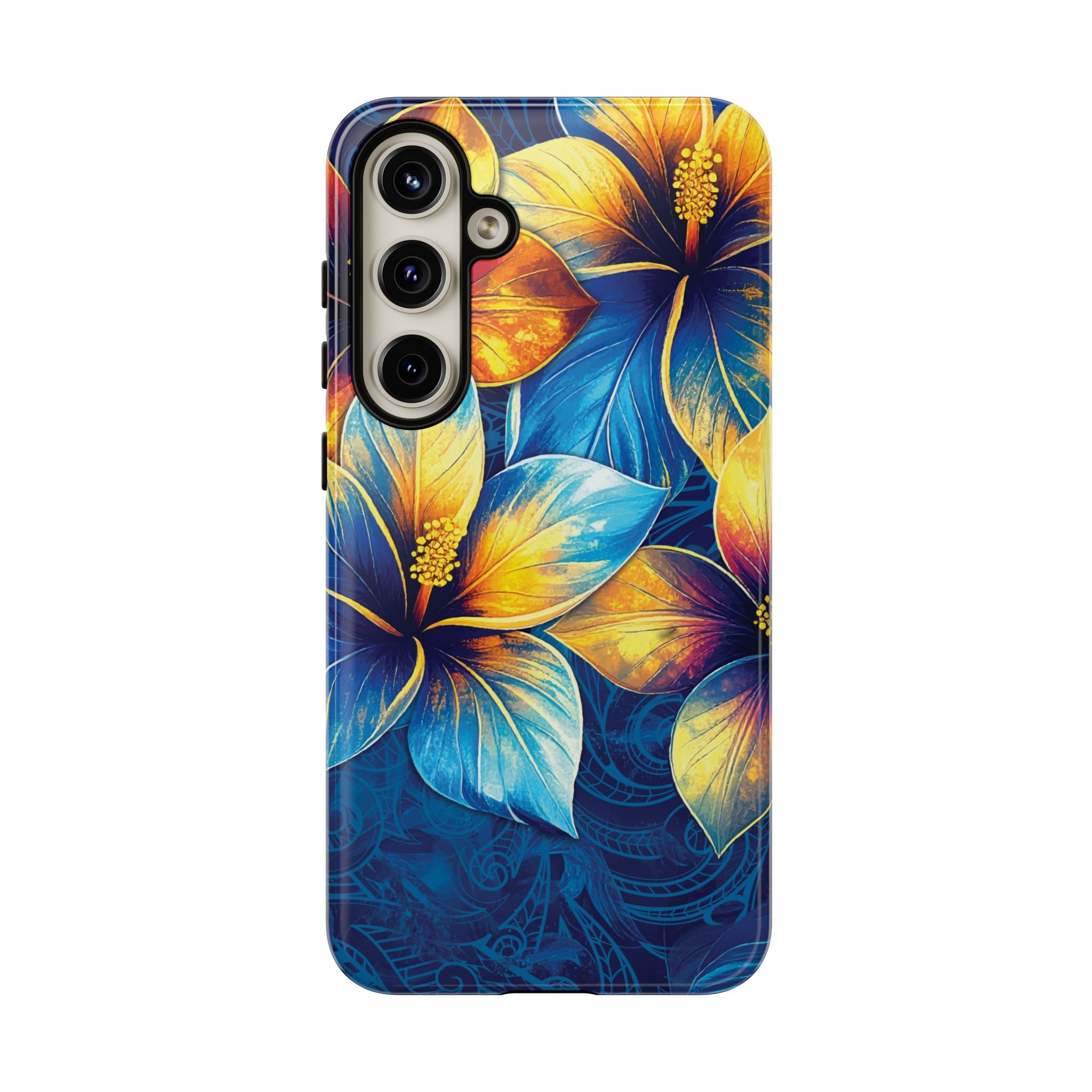 Pua La Tough Samsung Galaxy Case Detail View - Hawaiian Golden Hibiscus Sun Flower Sapphire Design Close Up - The Local Banyan