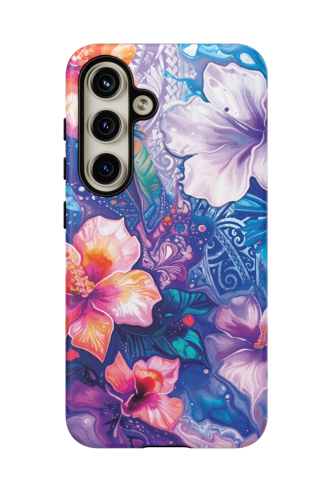 Woman holding Aloha Wai Tough Samsung Galaxy Case - Hawaiian Aloha Tropical Floral Design - The Local Banyan