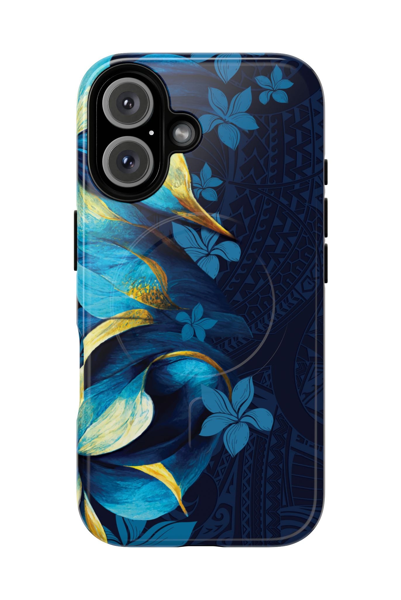 Po Mahina MagSafe iPhone Case iPhone 16 Glossy - Hawaiian Moonlit Teal Gold Floral Design - The Local Banyan