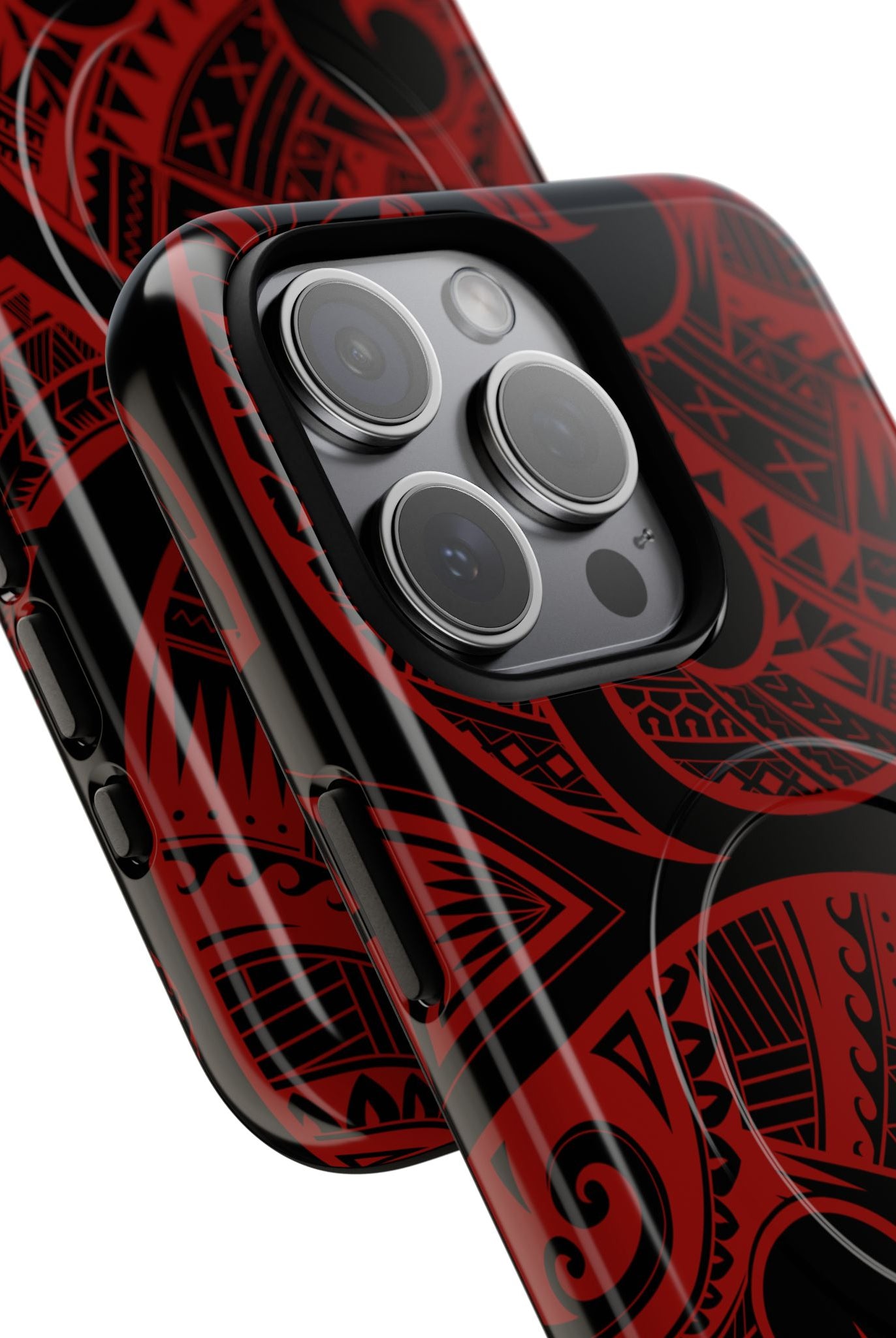 Island Tribal MagSafe iPhone Case Detail View - Hawaiian Crimson Red Polynesian Tribal Design Close Up - The Local Banyan