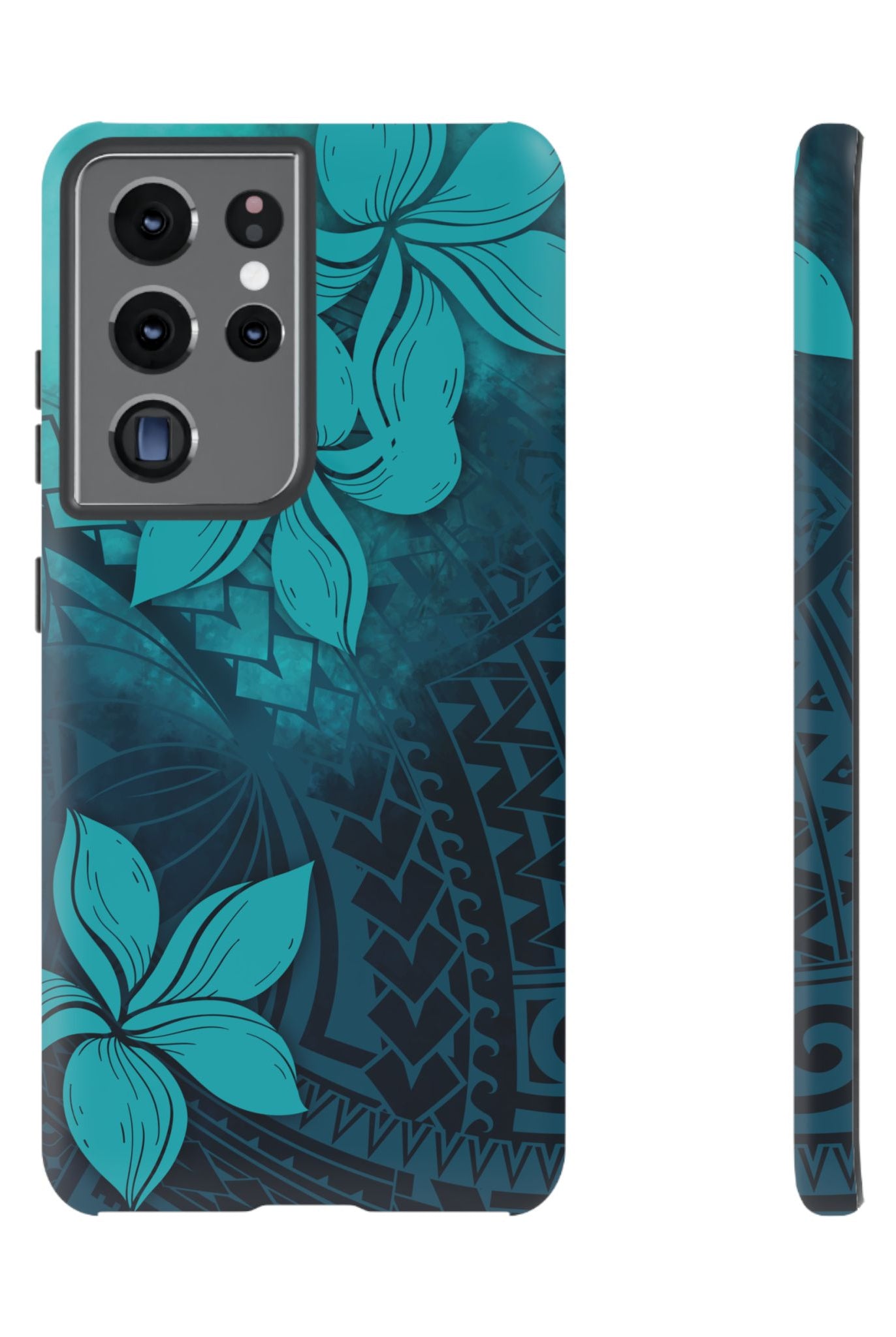 Moana Bloom Tough Samsung Galaxy Case Samsung Galaxy S21 Ultra Matte - Hawaiian Teal Plumeria Ocean Tribal Design - The Local Banyan
