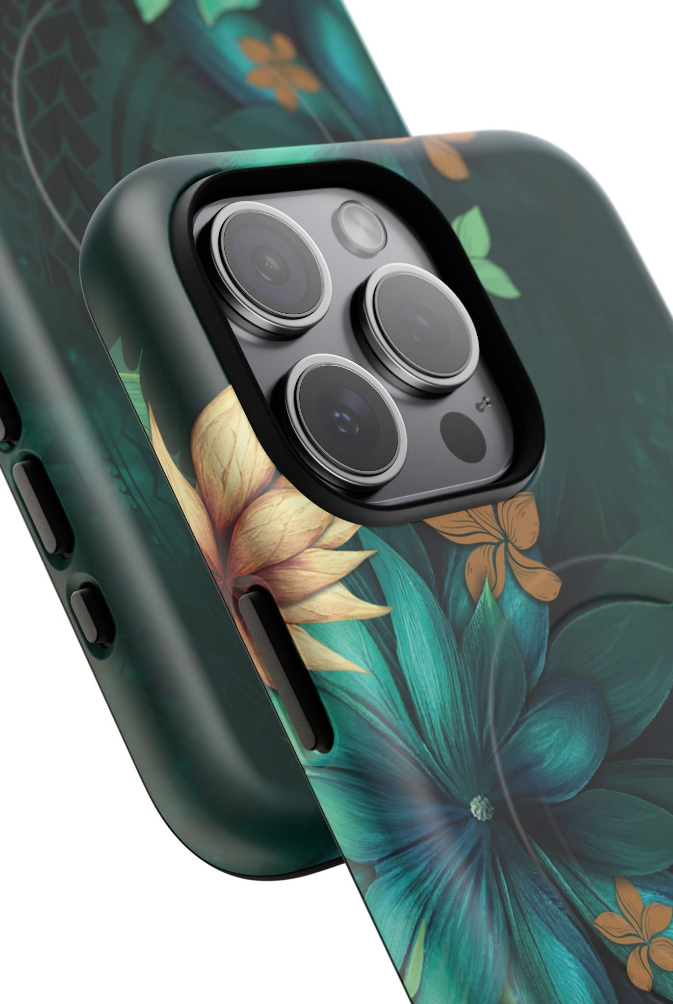 Woman holding Aloha Whispers MagSafe iPhone Case - Hawaiian Abstract Green Floral Polynesian Design - The Local Banyan