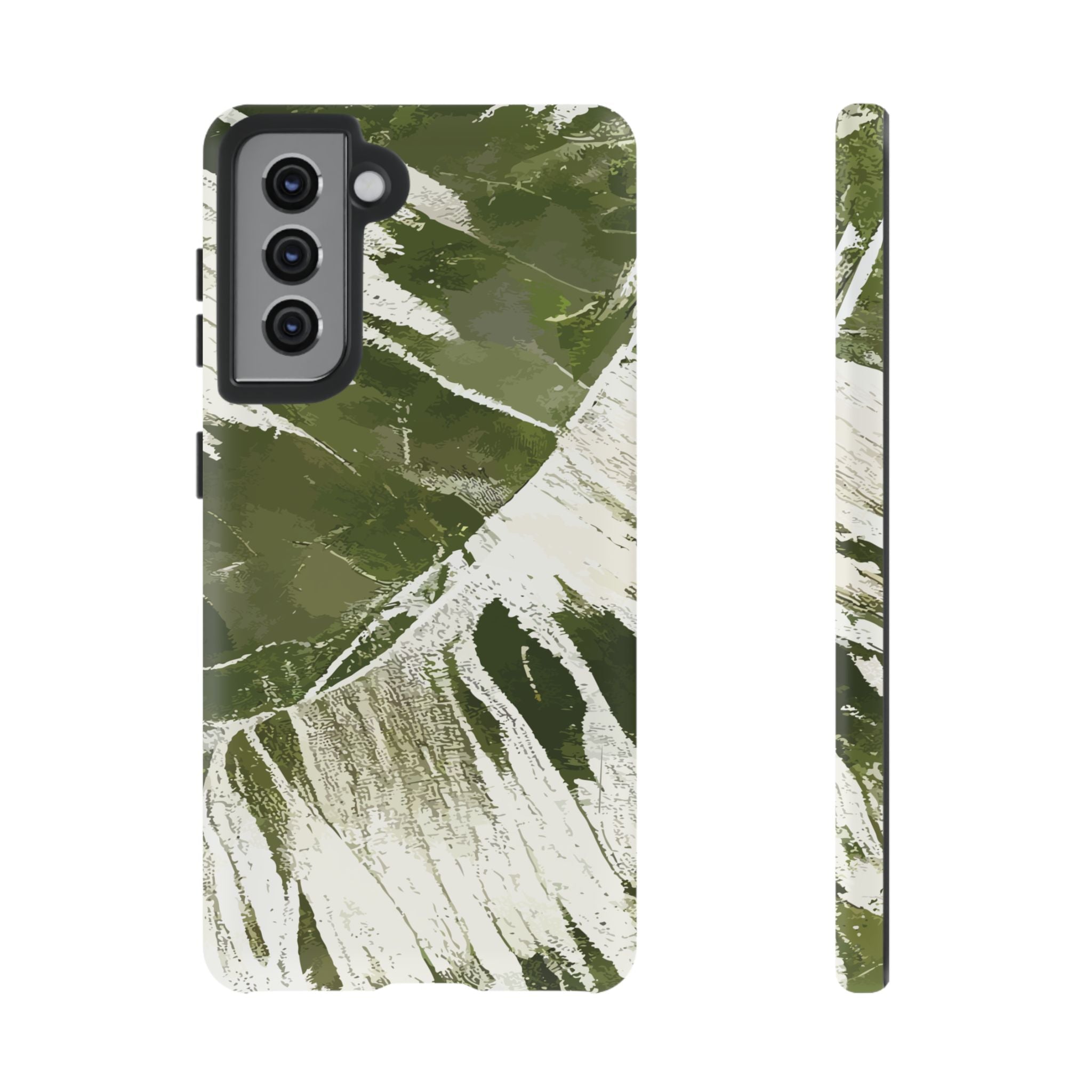Island Breeze Tough Samsung Galaxy Case Samsung Galaxy S21 Matte - Hawaiian Palm Leaf Olive Green Botanical Design - The Local Banyan