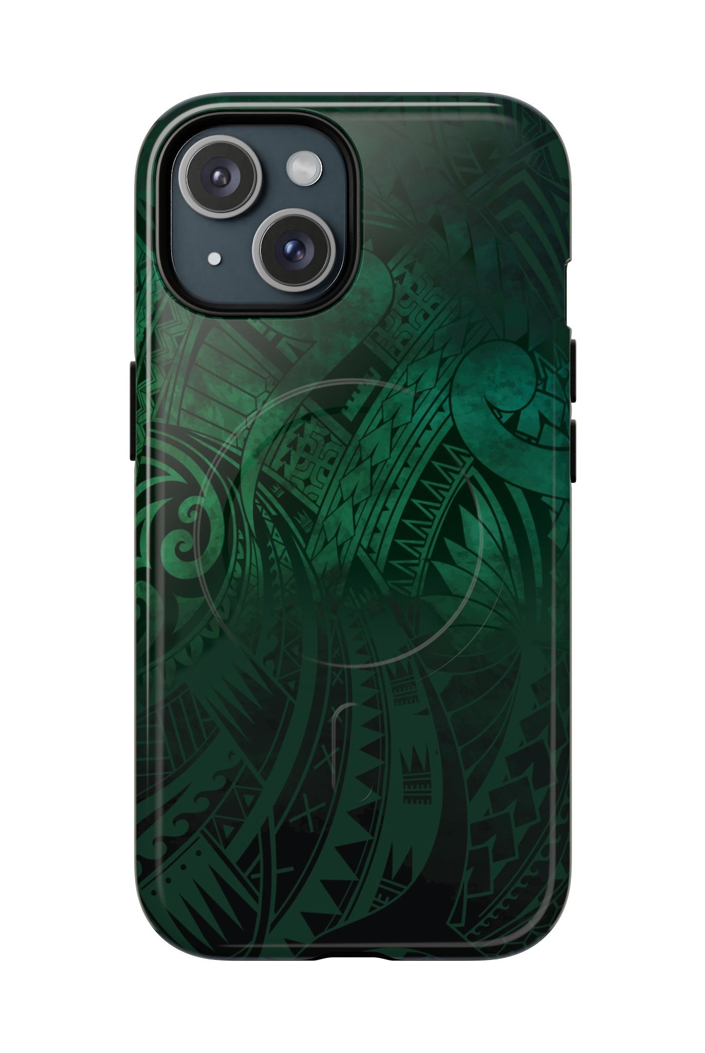 Nahele Spirit MagSafe iPhone Case iPhone 15 Glossy - Hawaiian Forest Green Polynesian Tribal Design - The Local Banyan