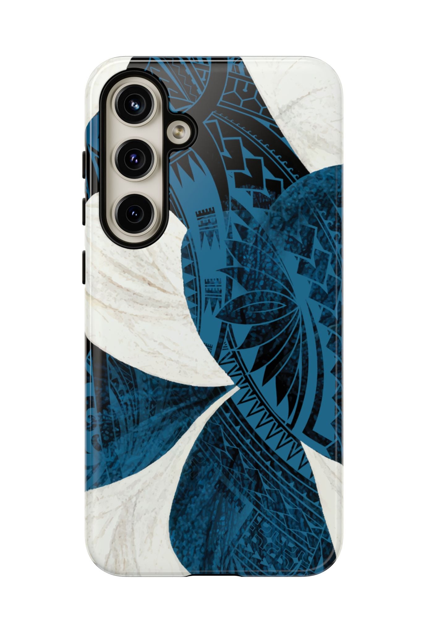 Hana Breeze Tough Samsung Galaxy Case Detail View - Hawaiian Blue Plumeria Polynesian Botanical Design Close Up - The Local Banyan