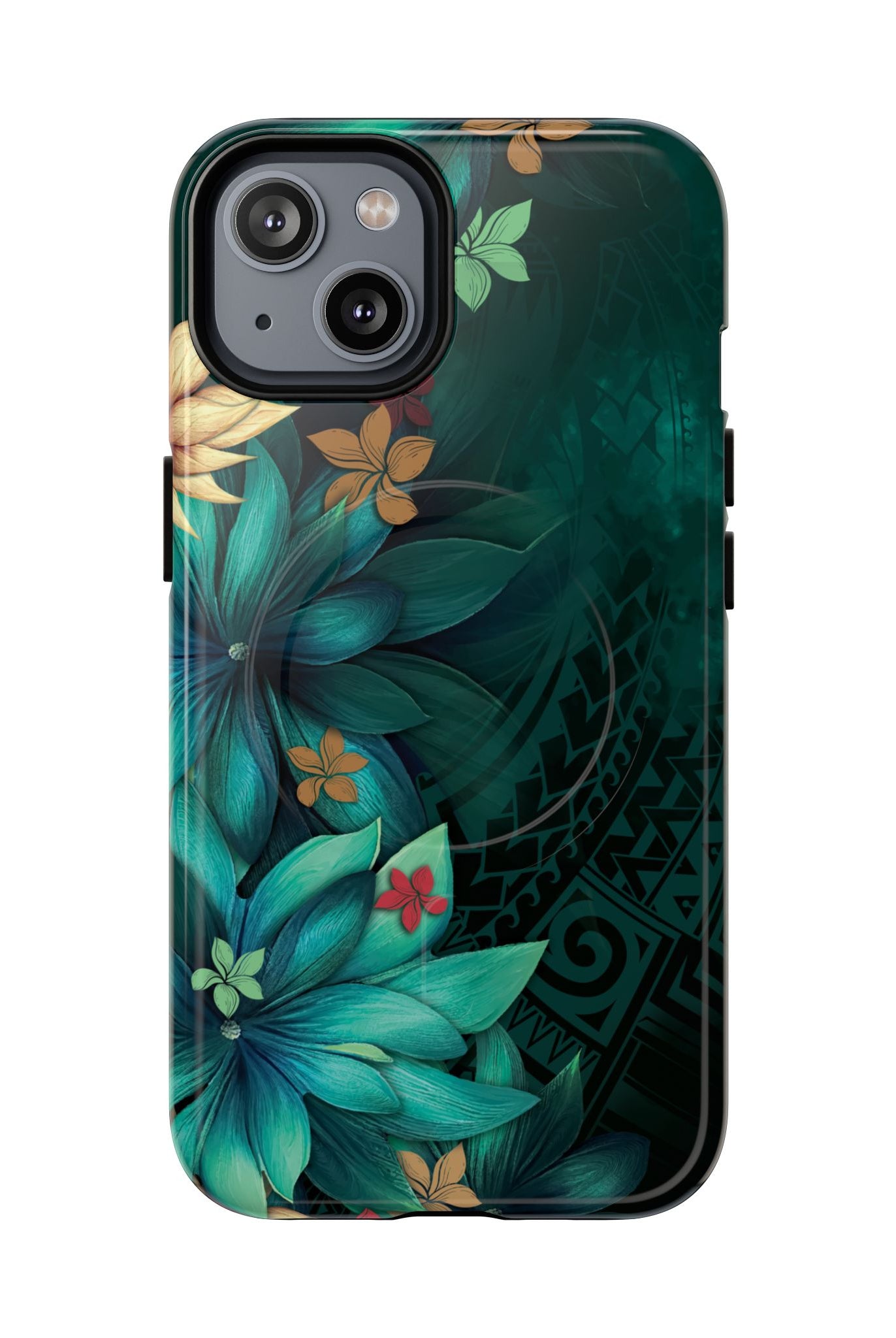 Aloha Whispers MagSafe iPhone Case iPhone 14 Glossy - Hawaiian Abstract Green Floral Polynesian Design - The Local Banyan