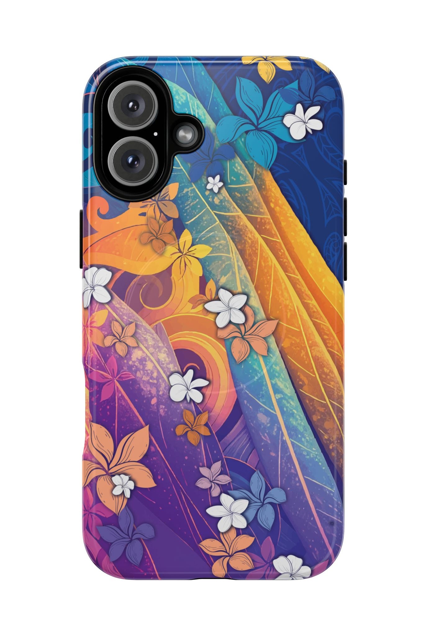 Mauna Sunrise MagSafe iPhone Case iPhone 16 Plus Glossy - Hawaiian Colorful Sunrise Plumeria Design - The Local Banyan