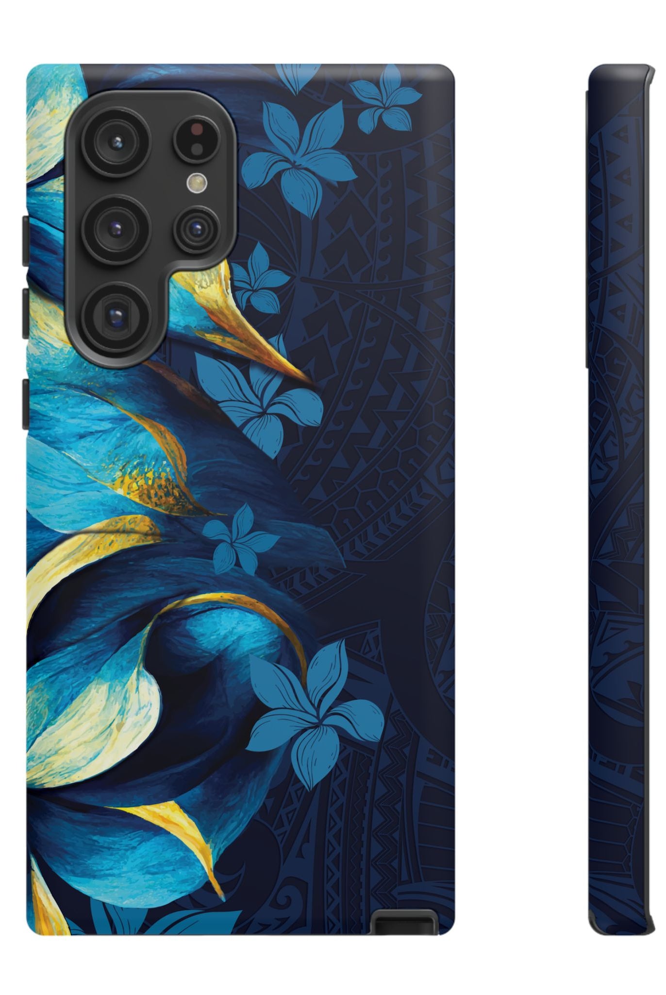 Po Mahina Tough Samsung Galaxy Case Detail View - Hawaiian Moonlit Teal Gold Floral Design Close Up - The Local Banyan