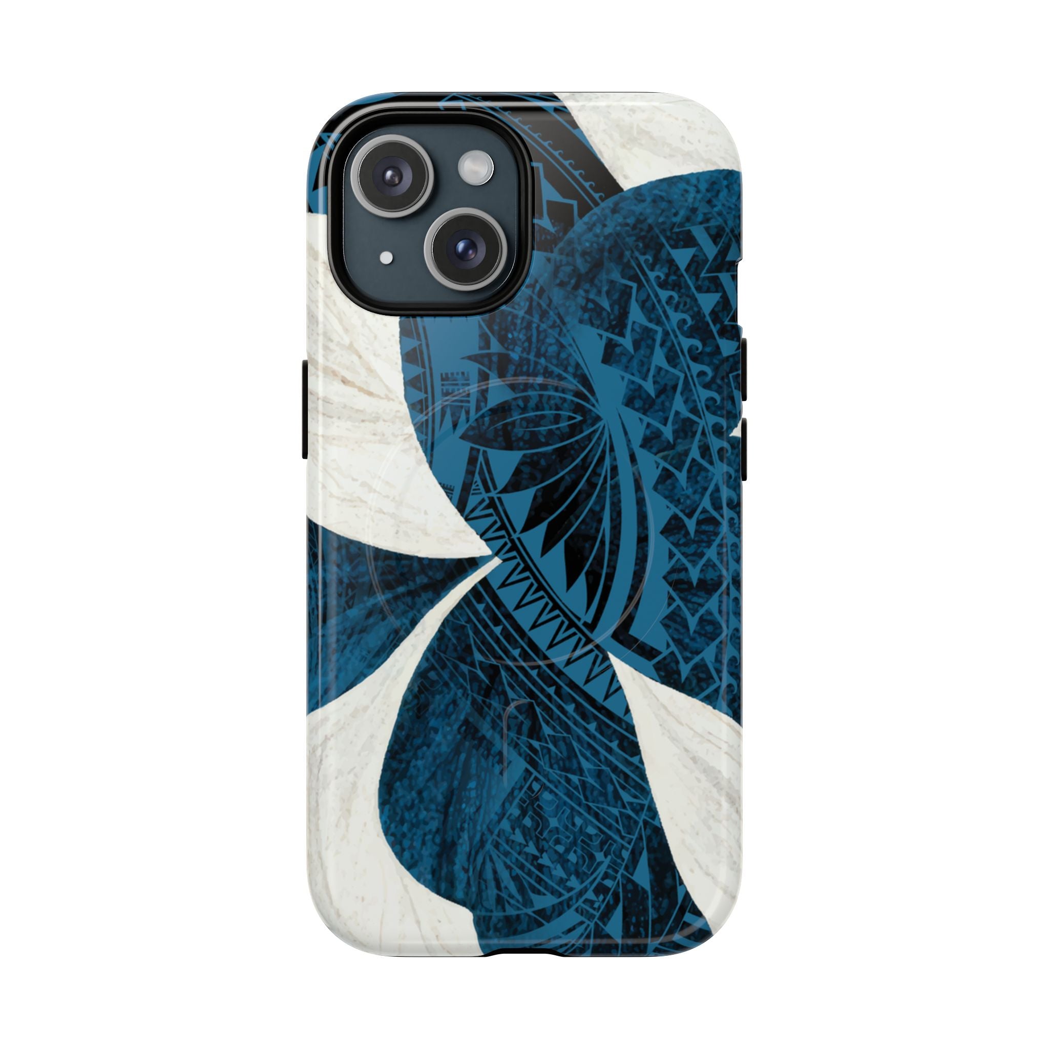 Hana Breeze MagSafe iPhone Case iPhone 15 Glossy - Hawaiian Blue Plumeria Polynesian Botanical Design - The Local Banyan
