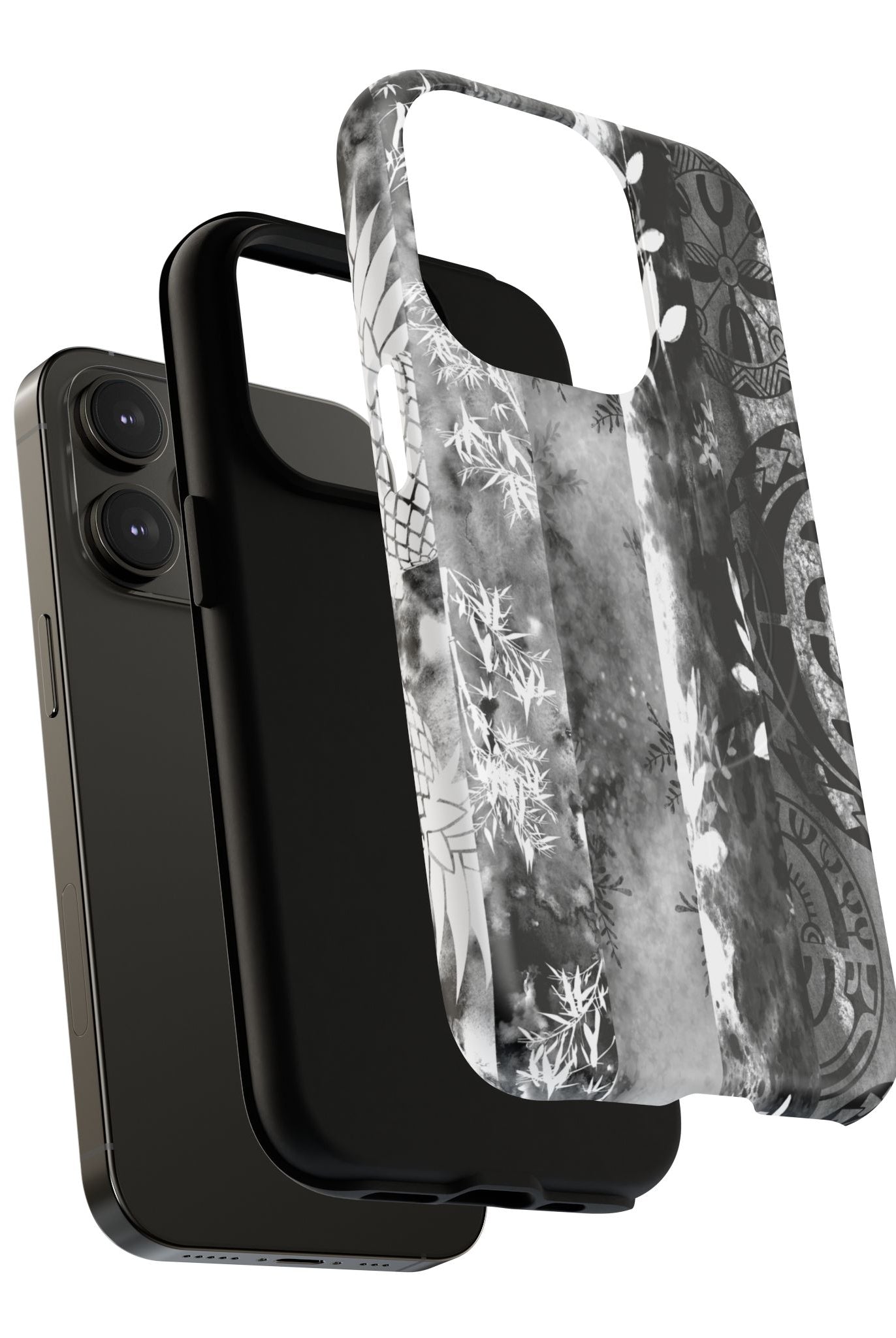 Monochrome Oasis MagSafe iPhone Case Side View - Dual Layer Drop Protection Hawaiian Phone Case - The Local Banyan