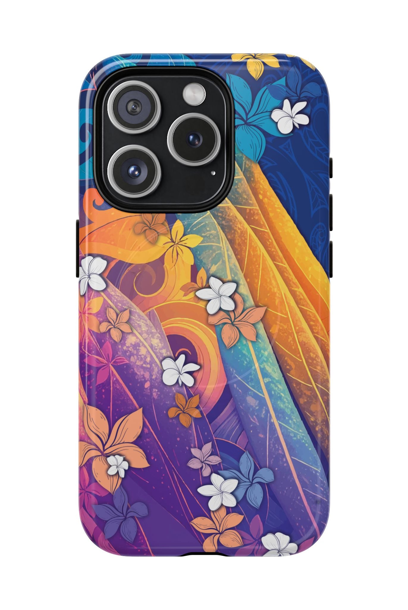 Mauna Sunrise MagSafe iPhone Case iPhone 15 Pro Glossy - Hawaiian Colorful Sunrise Plumeria Design - The Local Banyan