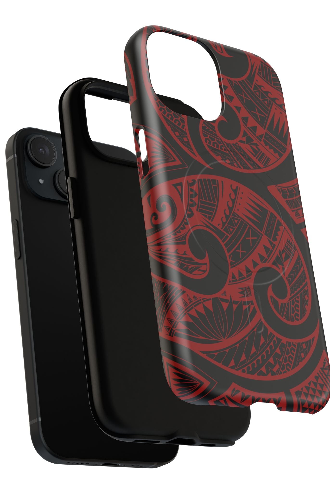 Island Tribal MagSafe iPhone Case Detail View - Hawaiian Crimson Red Polynesian Tribal Design Close Up - The Local Banyan