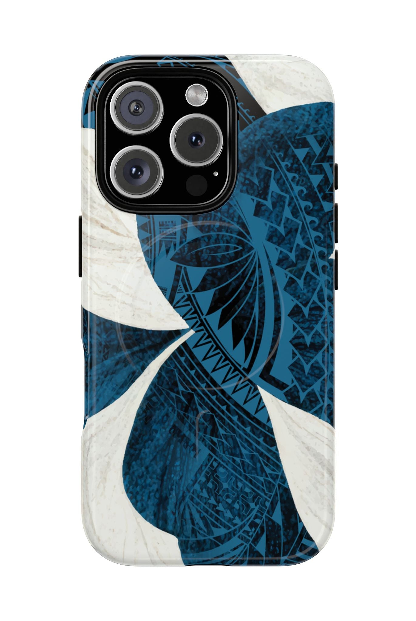 Hana Breeze MagSafe iPhone Case iPhone 16 Pro Glossy - Hawaiian Blue Plumeria Polynesian Botanical Design - The Local Banyan