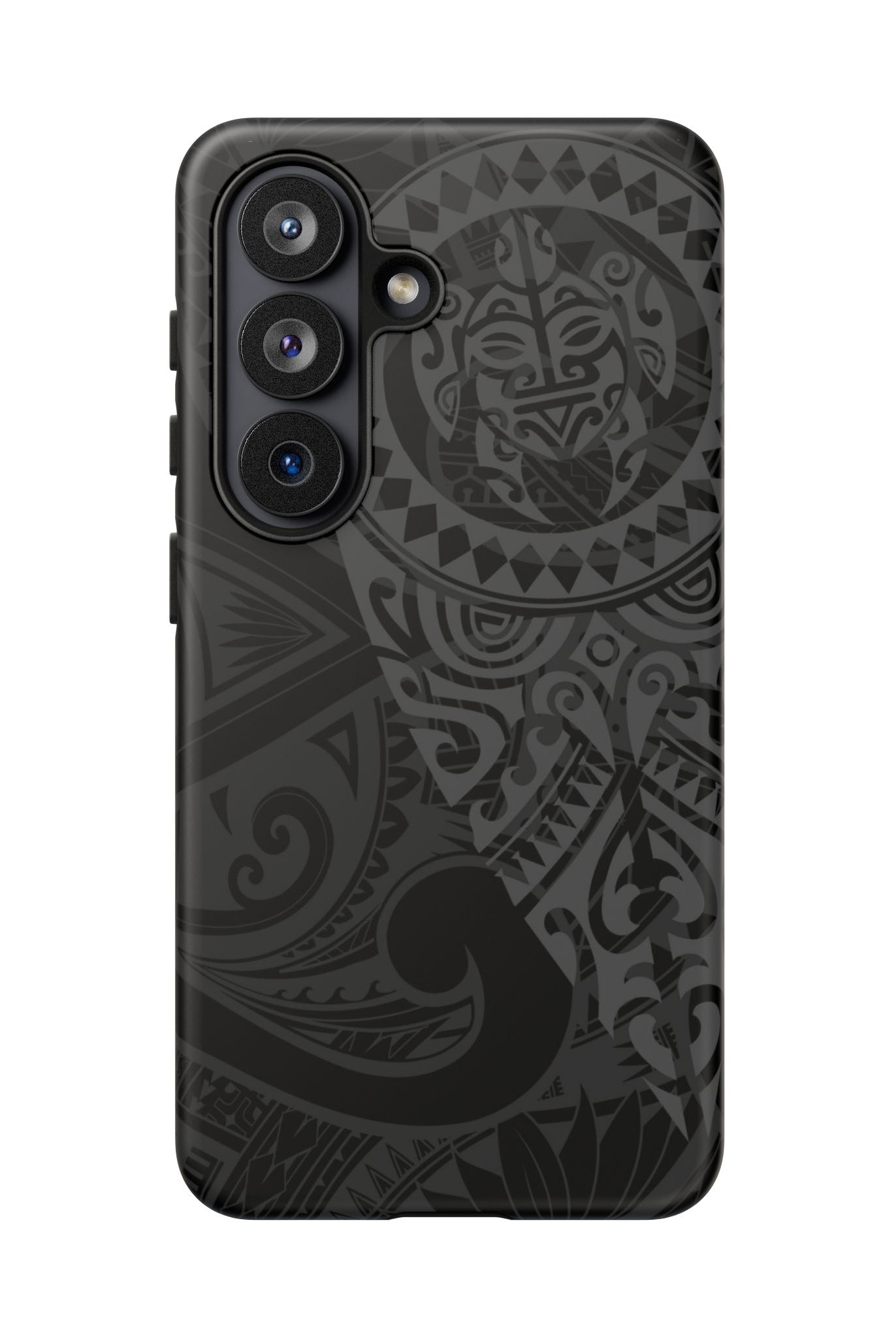 Woman holding Tribal Guardian Tough Samsung Galaxy Case - Hawaiian Black on Black Polynesian Tribal Design - The Local Banyan
