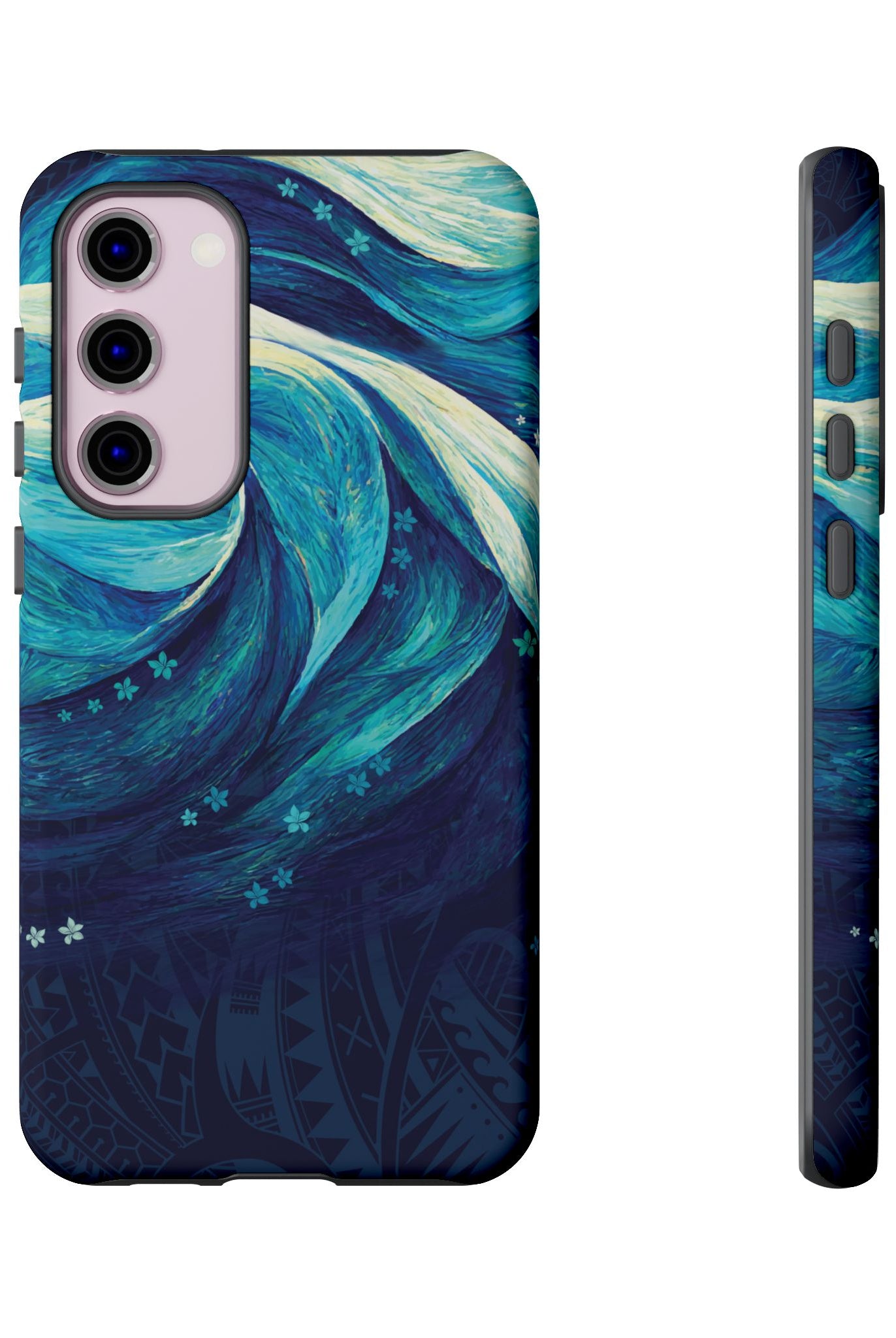 Woman holding Eternal Mana Tough Samsung Galaxy Case - Hawaiian Ocean Wave Polynesian Tribal Design - The Local Banyan