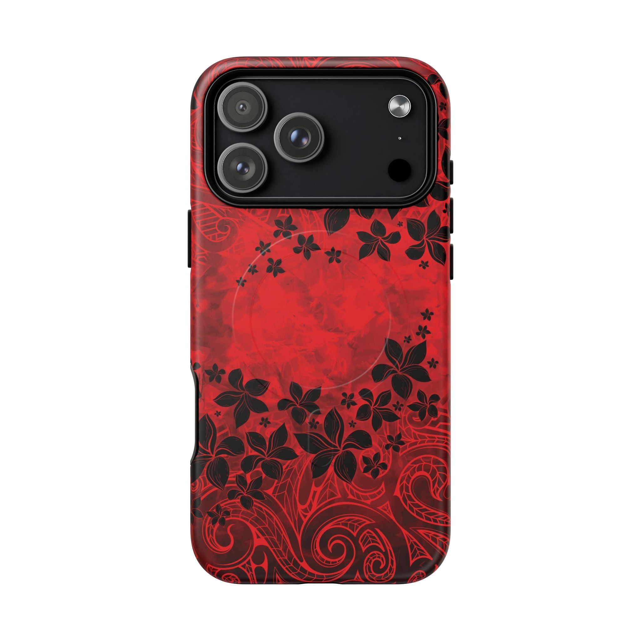 Keahi Pua MagSafe iPhone Case iPhone 17 Pro Max Matte - Hawaiian Fire Flower Red Tribal Floral Design - The Local Banyan