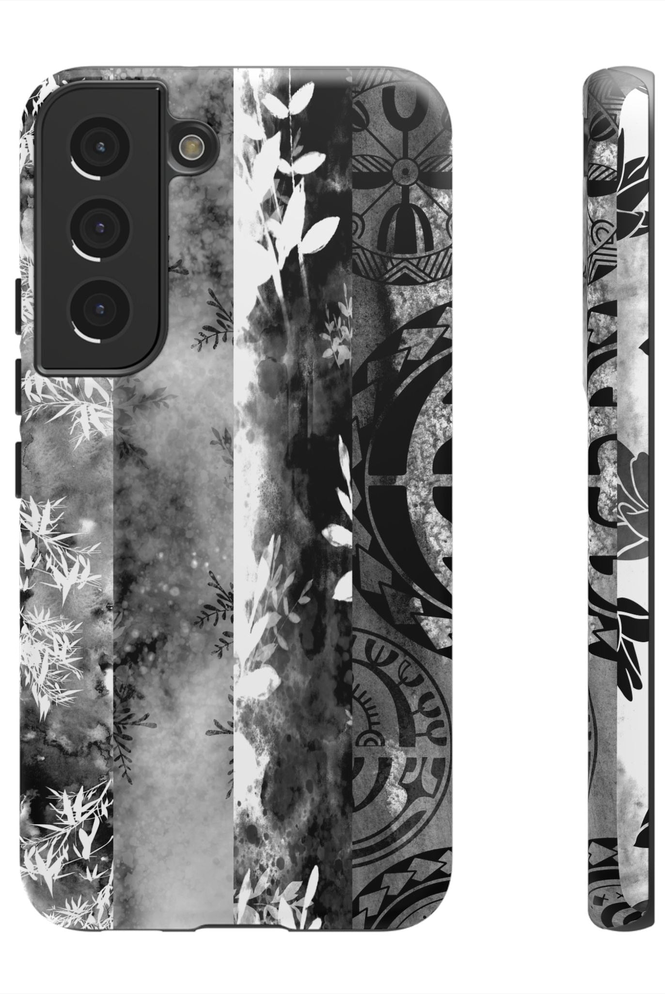 Monochrome Oasis Tough Samsung Galaxy Case Samsung Galaxy S22 Matte - Hawaiian Black White Botanical Tribal Design - The Local Banyan
