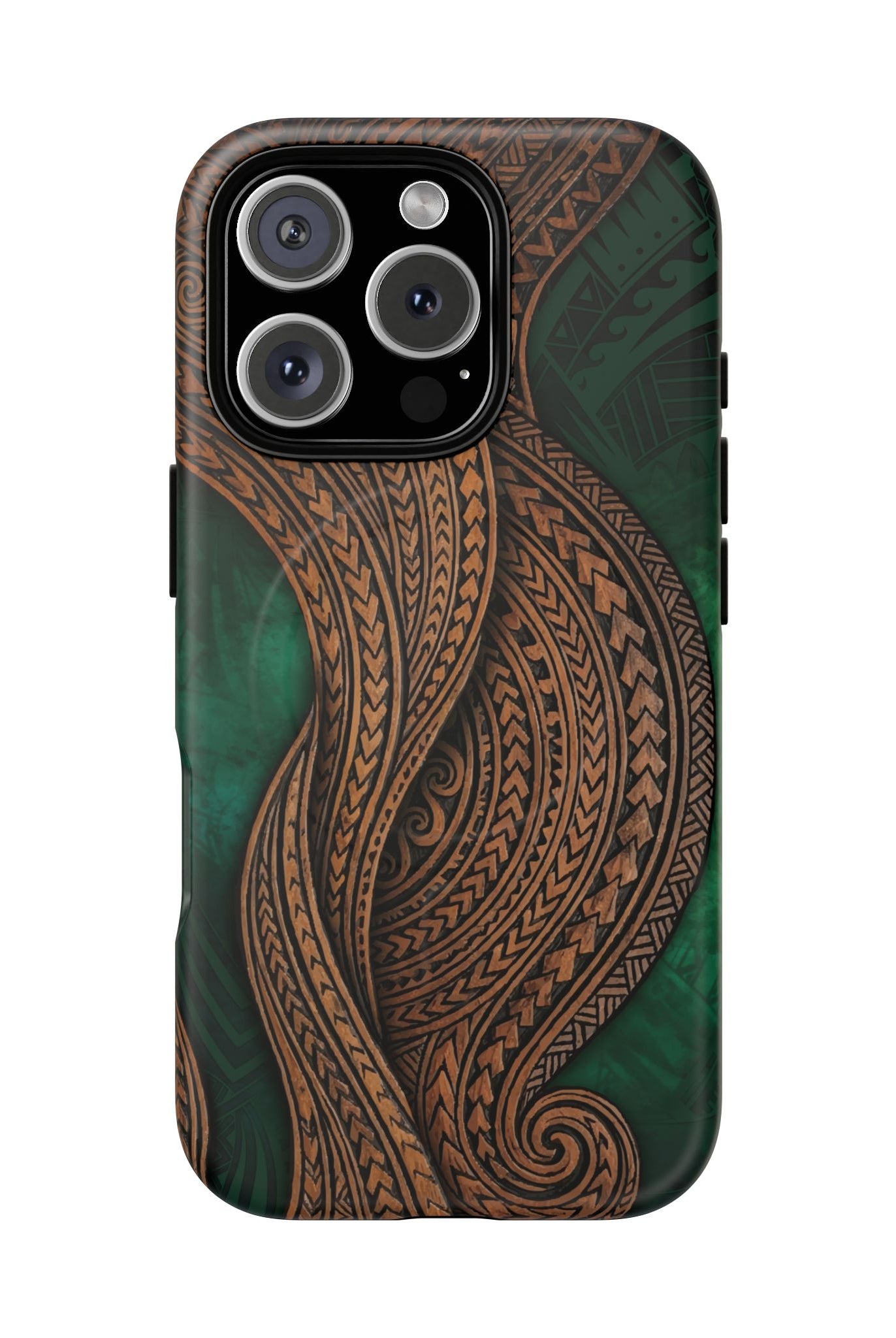 Island Kalai MagSafe iPhone Case iPhone 16 Pro Matte - Hawaiian Carved Wood Grain Emerald Green Tribal Design - The Local Banyan