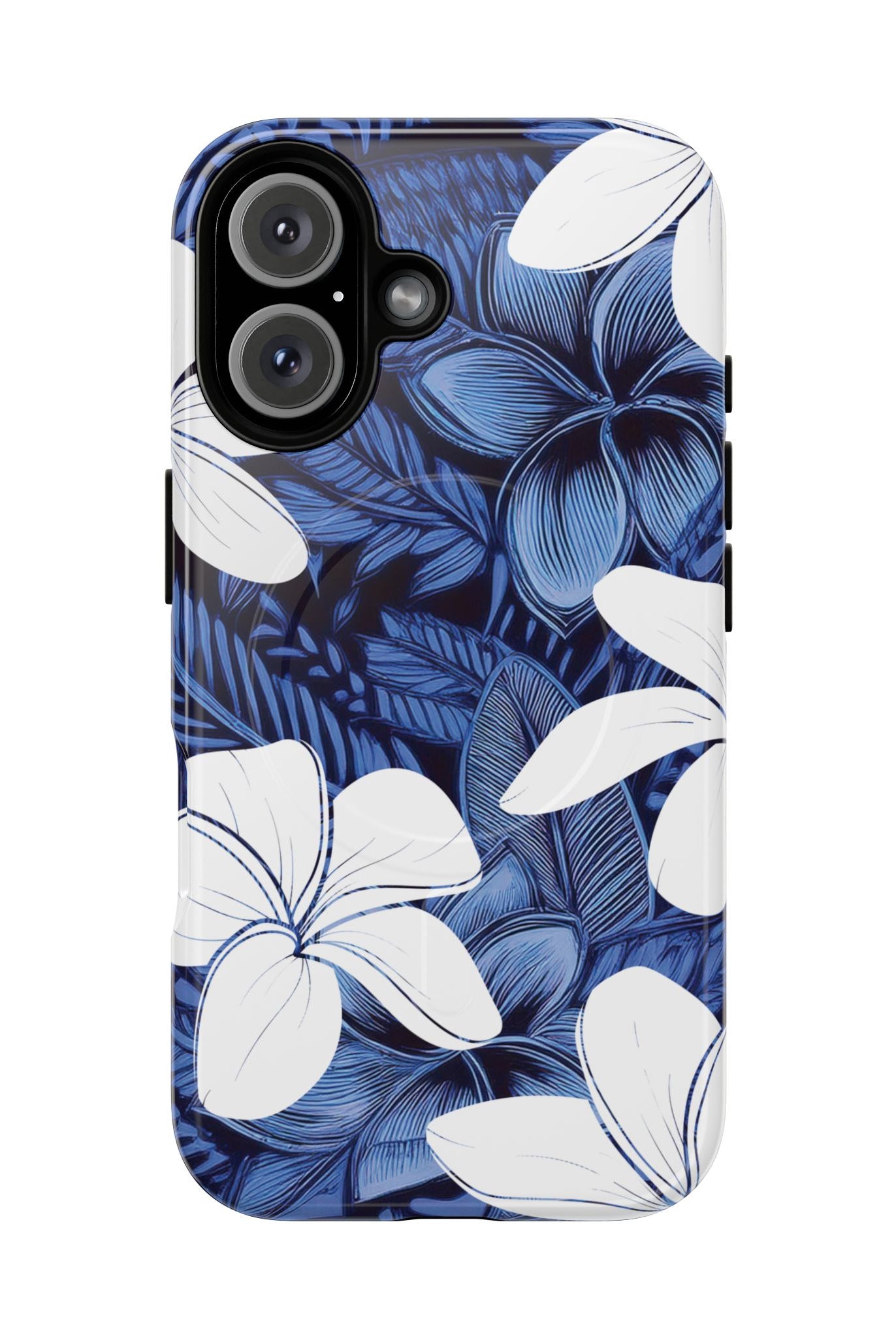 Eternal Blue Plumeria MagSafe iPhone Case iPhone 16 Glossy - Hawaiian Blue Plumeria Ocean Floral Design - The Local Banyan