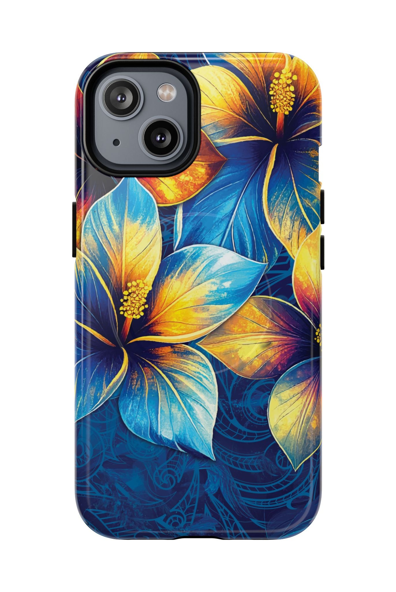 Pua La MagSafe iPhone Case iPhone 14 Glossy - Hawaiian Golden Hibiscus Sun Flower Sapphire Design - The Local Banyan