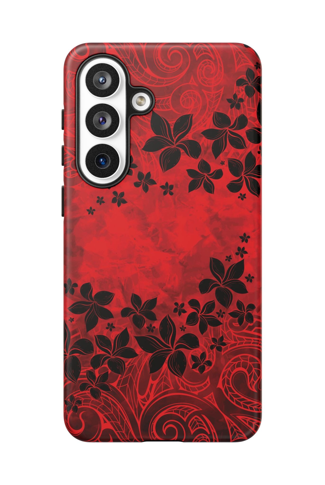 Keahi Pua Tough Samsung Galaxy Case Detail View - Hawaiian Fire Flower Red Tribal Floral Design Close Up - The Local Banyan