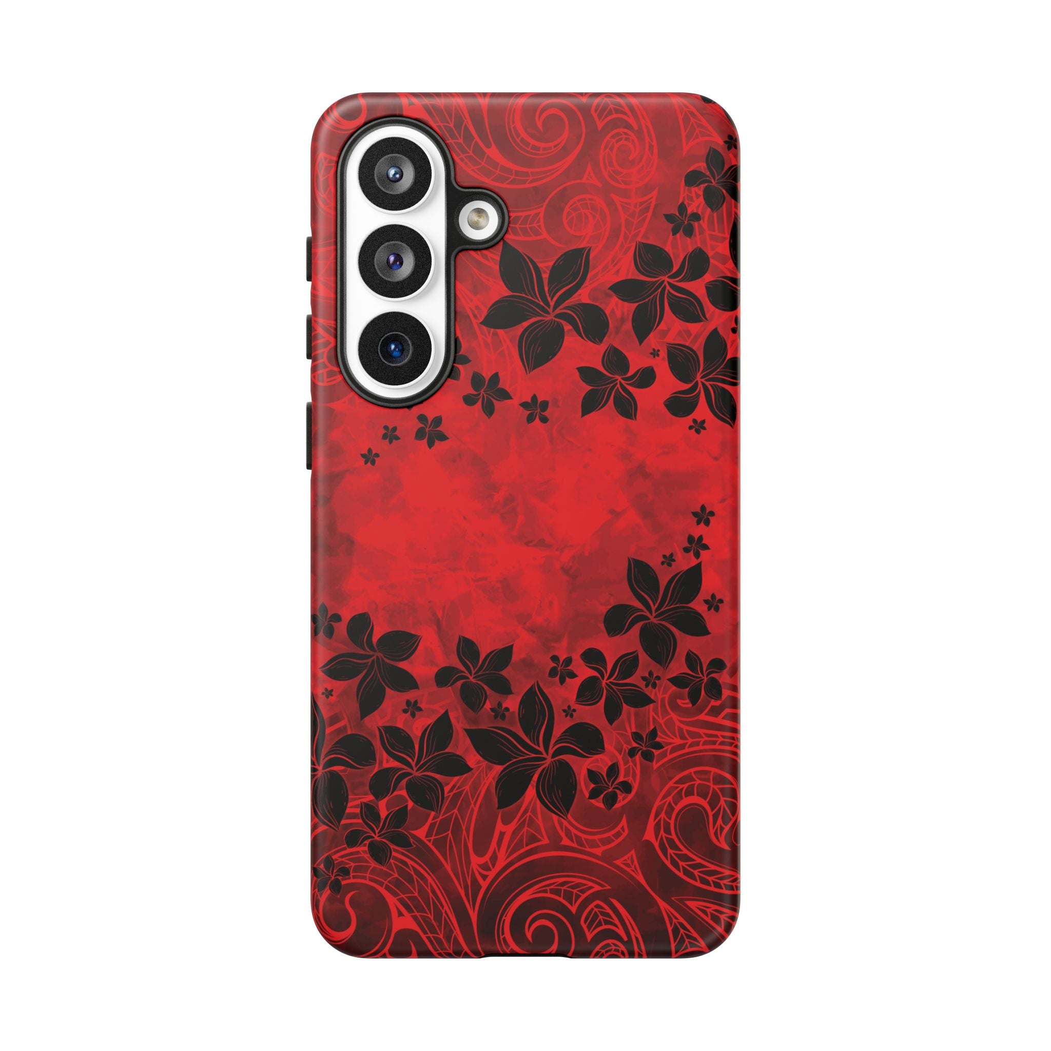 Keahi Pua Tough Samsung Galaxy Case Detail View - Hawaiian Fire Flower Red Tribal Floral Design Close Up - The Local Banyan