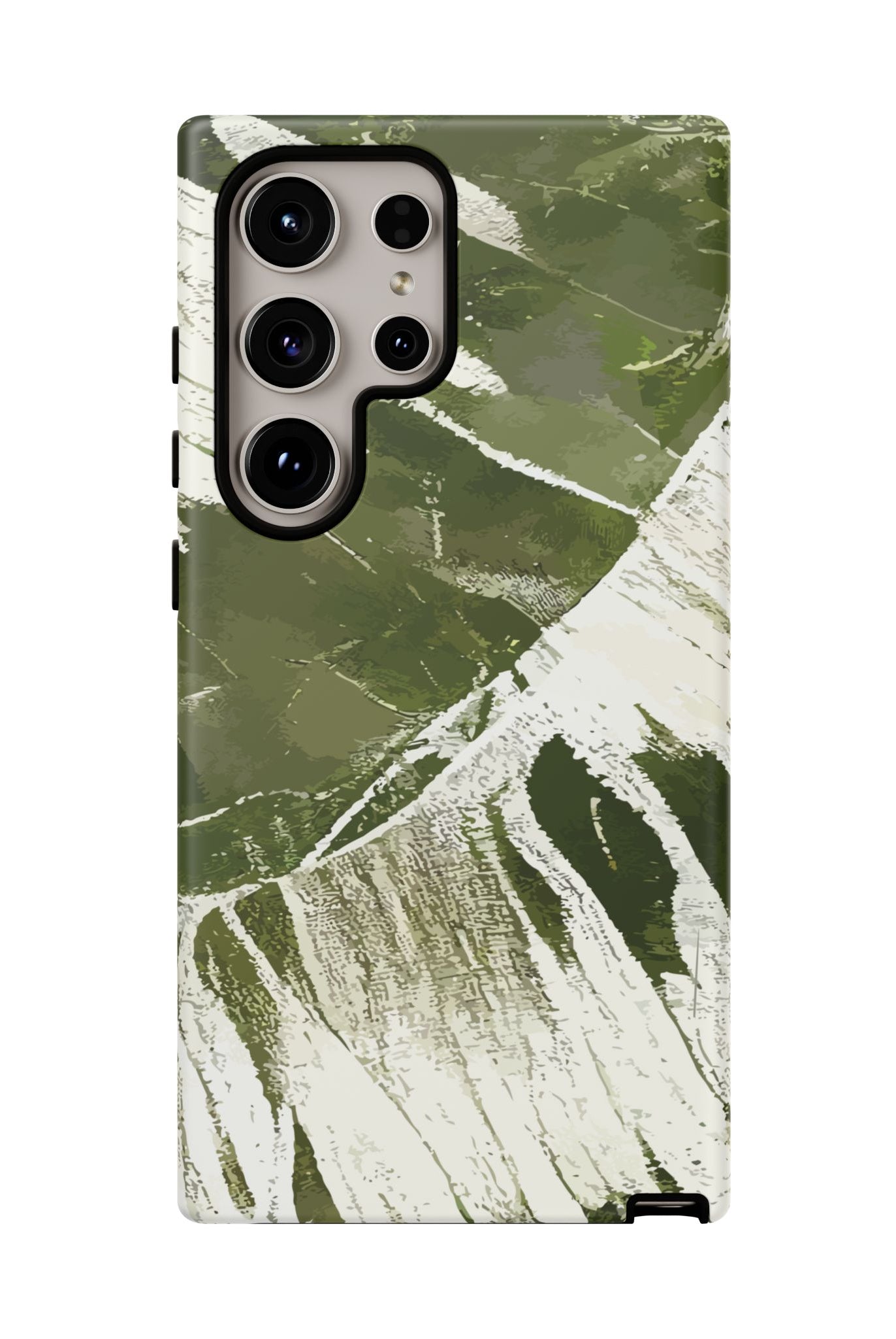 Island Breeze Tough Samsung Galaxy Case Detail View - Hawaiian Palm Leaf Olive Green Botanical Design Close Up - The Local Banyan