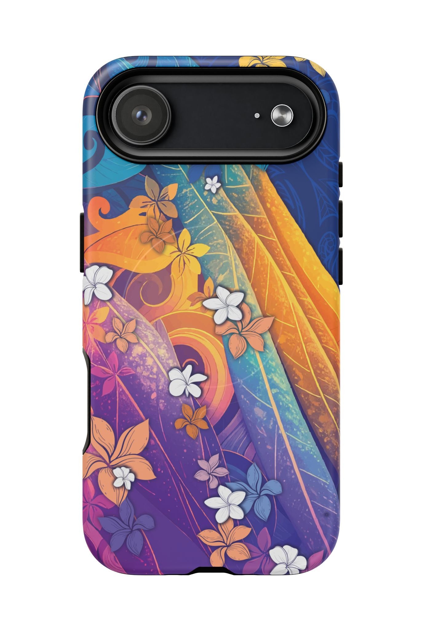 Woman holding Mauna Sunrise MagSafe iPhone Case - Hawaiian Colorful Sunrise Plumeria Design - The Local Banyan