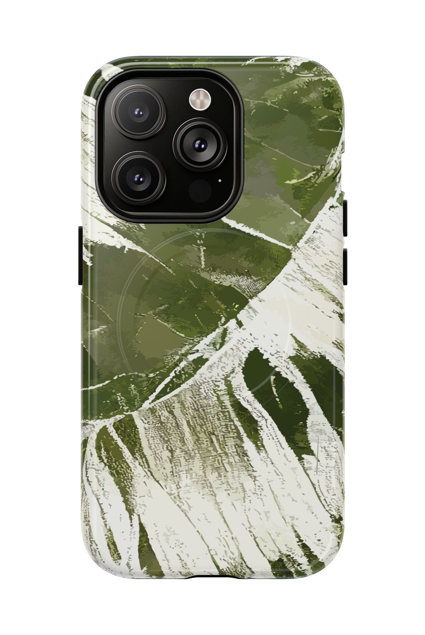 Island Breeze MagSafe iPhone Case iPhone 14 Pro Glossy - Hawaiian Palm Leaf Olive Green Botanical Design - The Local Banyan