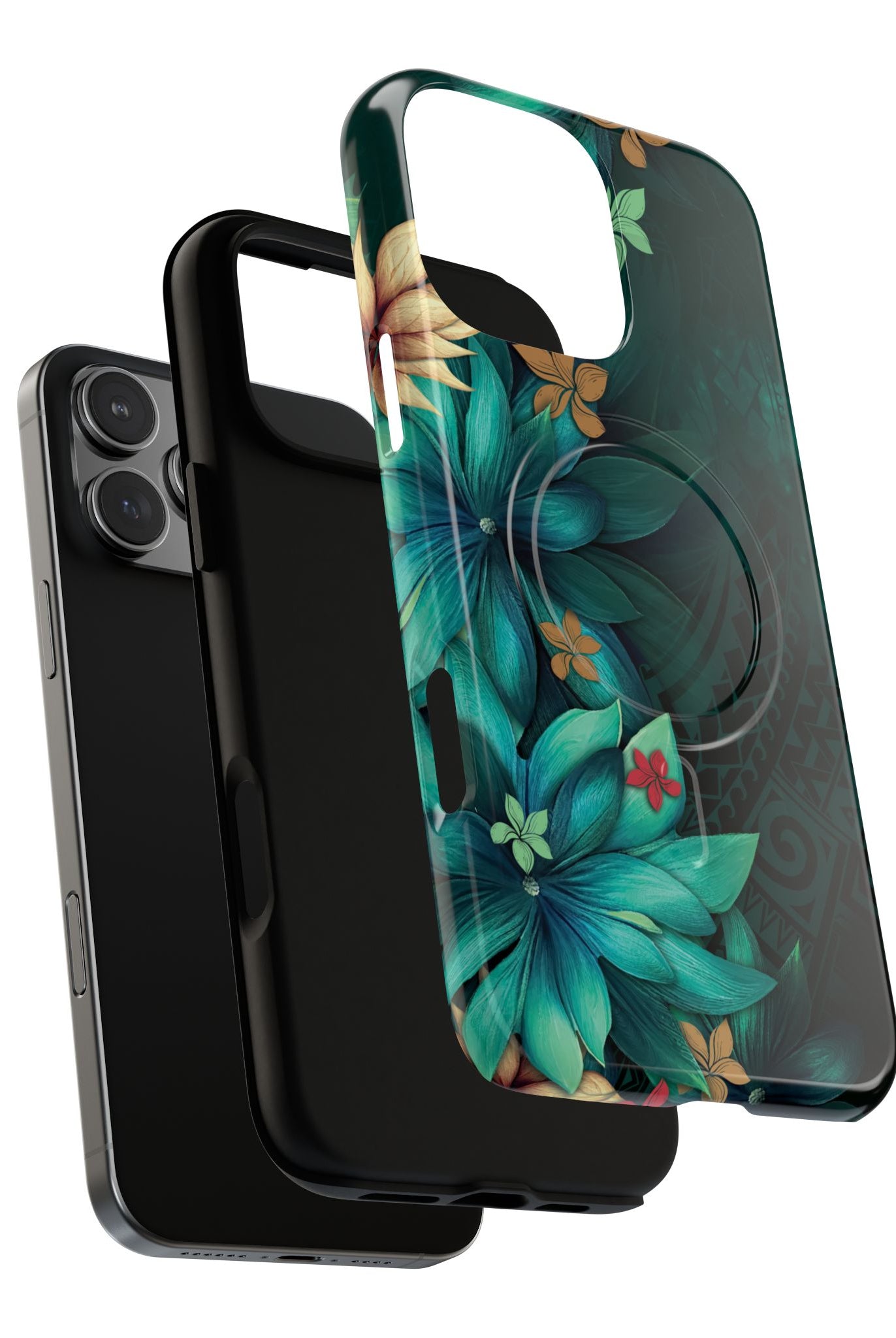 Aloha Whispers MagSafe iPhone Case Detail View - Hawaiian Abstract Green Floral Polynesian Design Close Up - The Local Banyan