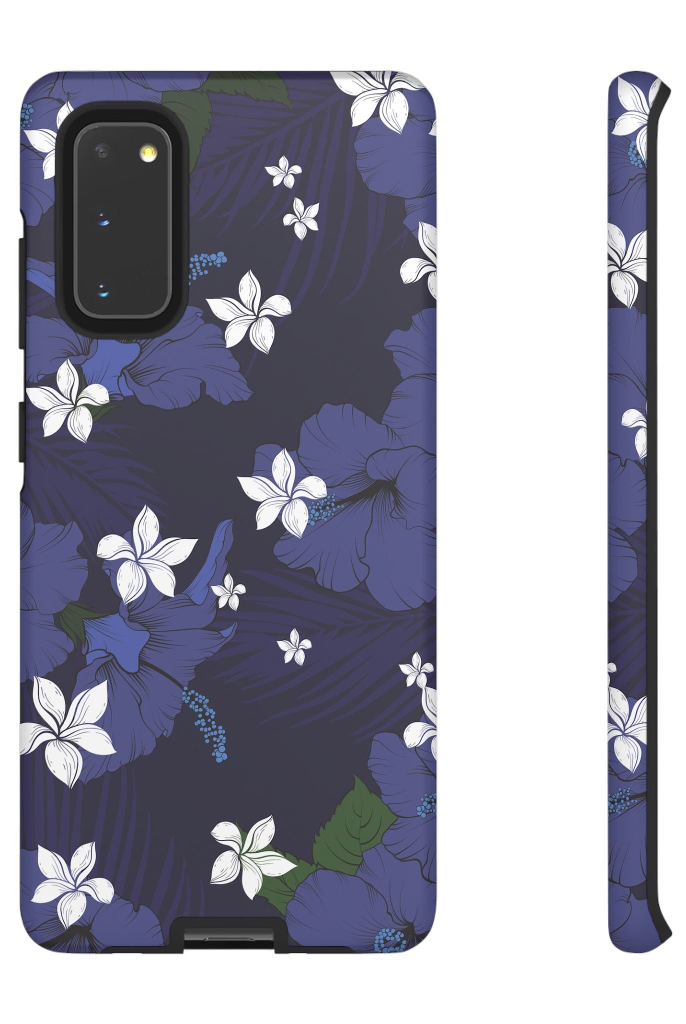 Vintage Blue Tough Samsung Galaxy Case Samsung Galaxy S20 Matte - Hawaiian Indigo Hibiscus White Plumeria Design - The Local Banyan