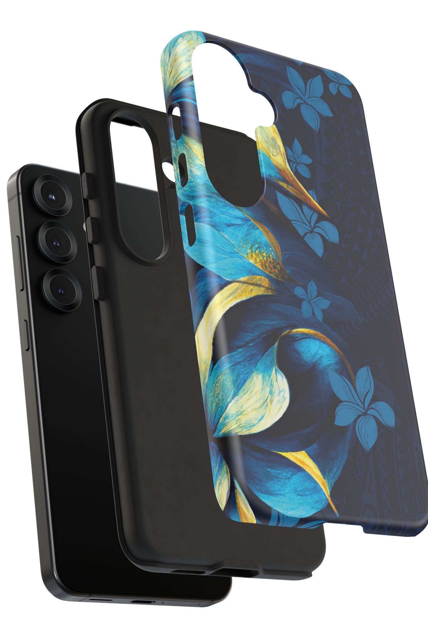 Po Mahina Tough Samsung Galaxy Case Detail View - Hawaiian Moonlit Teal Gold Floral Design Close Up - The Local Banyan