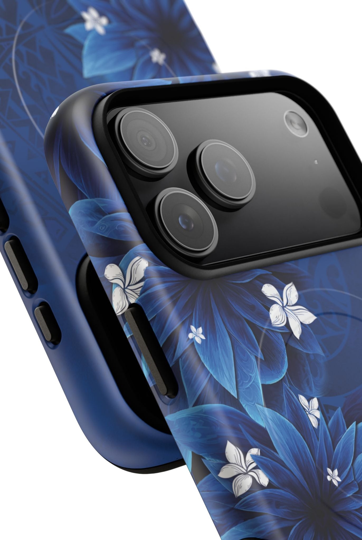 Woman holding Hoku Pua MagSafe iPhone Case - Hawaiian Blue Star Flower Polynesian Design - The Local Banyan