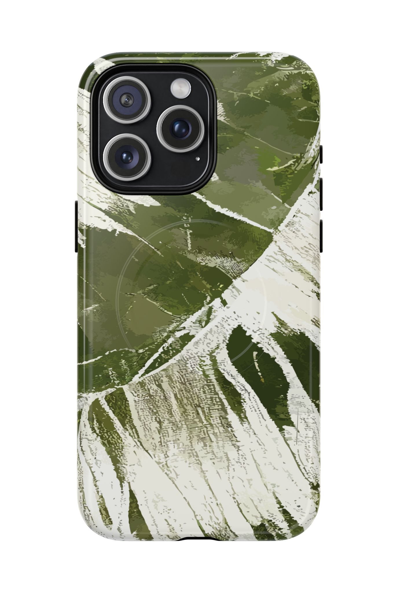 Island Breeze MagSafe iPhone Case iPhone 15 Pro Max Glossy - Hawaiian Palm Leaf Olive Green Botanical Design - The Local Banyan