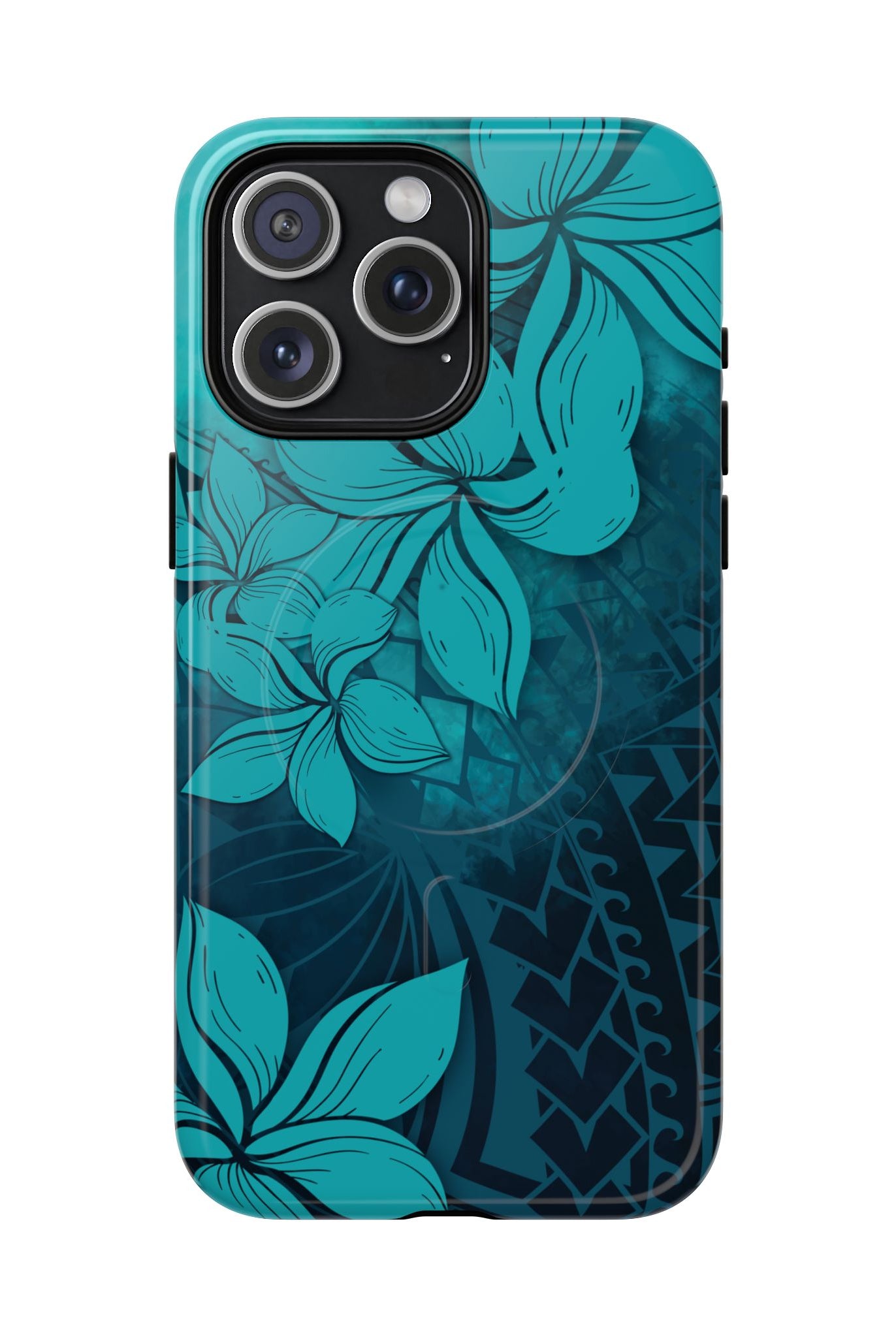 Moana Bloom MagSafe iPhone Case iPhone 15 Pro Max Glossy - Hawaiian Teal Plumeria Ocean Tribal Design - The Local Banyan