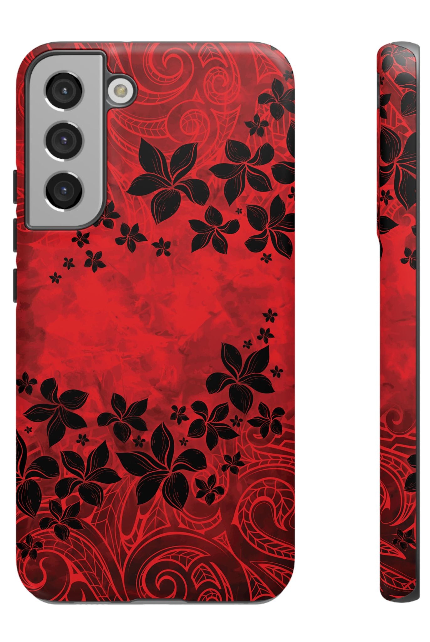 Keahi Pua Tough Samsung Galaxy Case Samsung Galaxy S22 Plus Matte - Hawaiian Fire Flower Red Tribal Floral Design - The Local Banyan