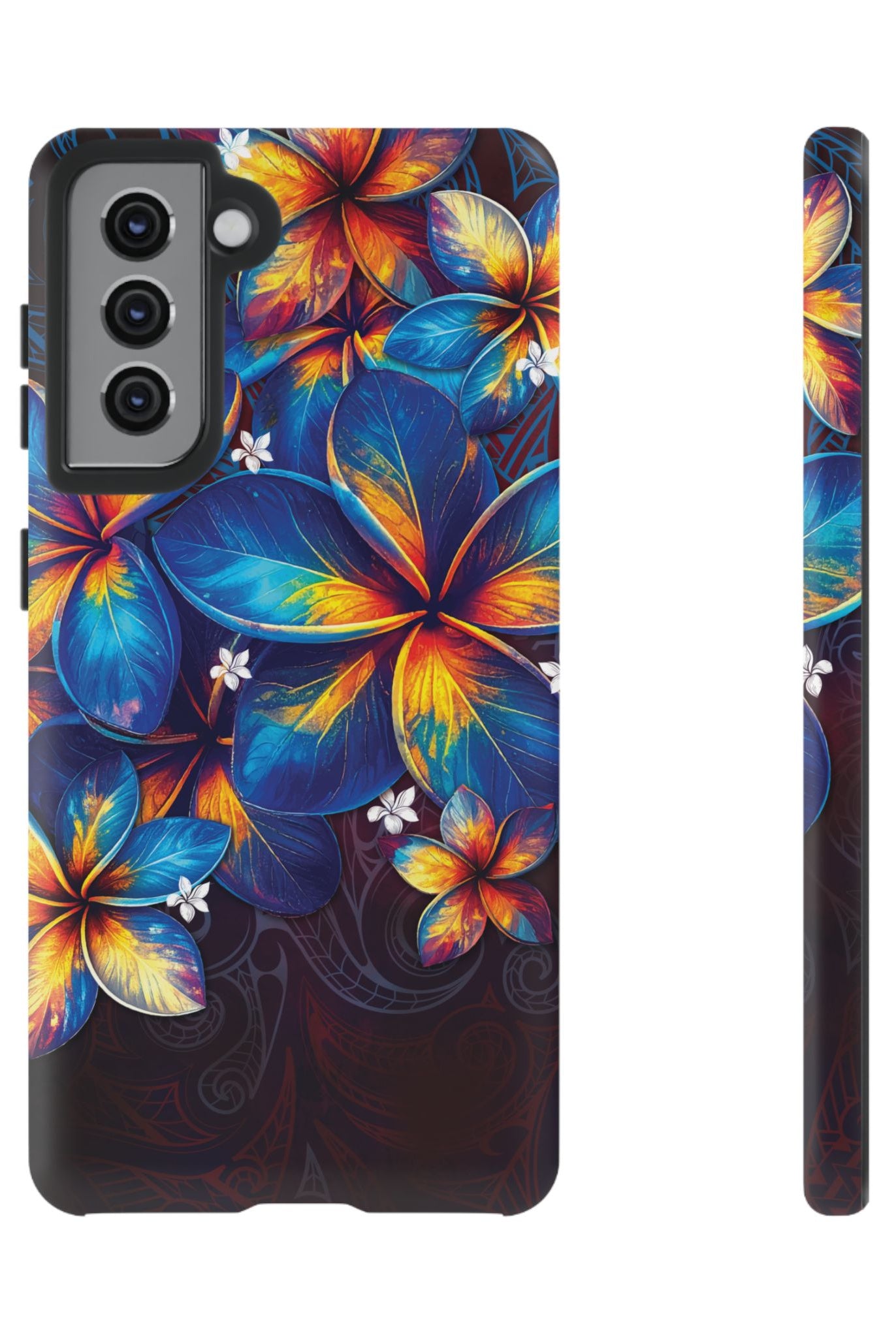 Nohea Twilight Tough Samsung Galaxy Case Samsung Galaxy S21 Matte - Hawaiian Blue Orange Plumeria Twilight Design - The Local Banyan